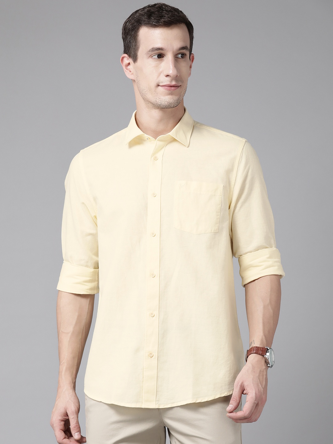 

Blackberrys Cotton Linen Slim Fit Opaque Casual Shirt, Yellow