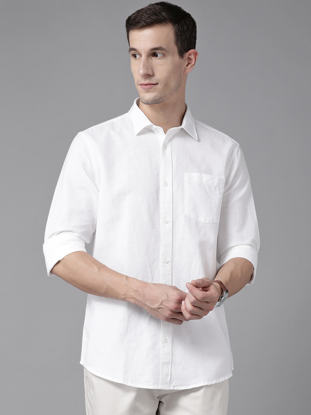 

Blackberrys Cotton Linen Slim Fit Opaque Casual Shirt, White