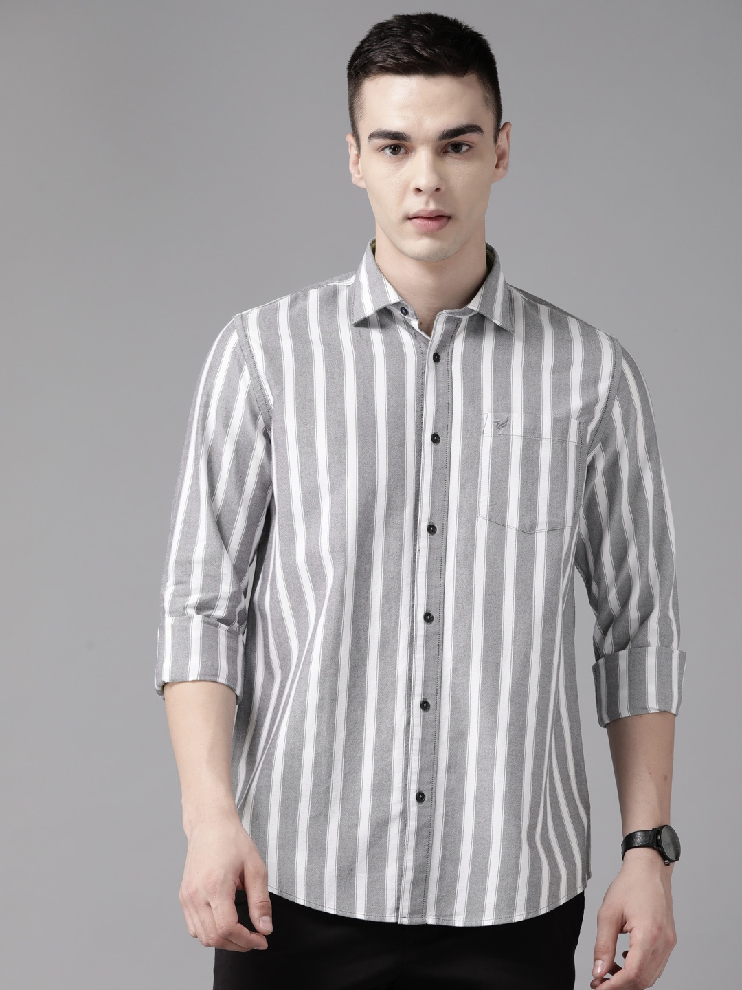 

Blackberrys Cotton India Slim Fit Striped Casual Shirt, Black