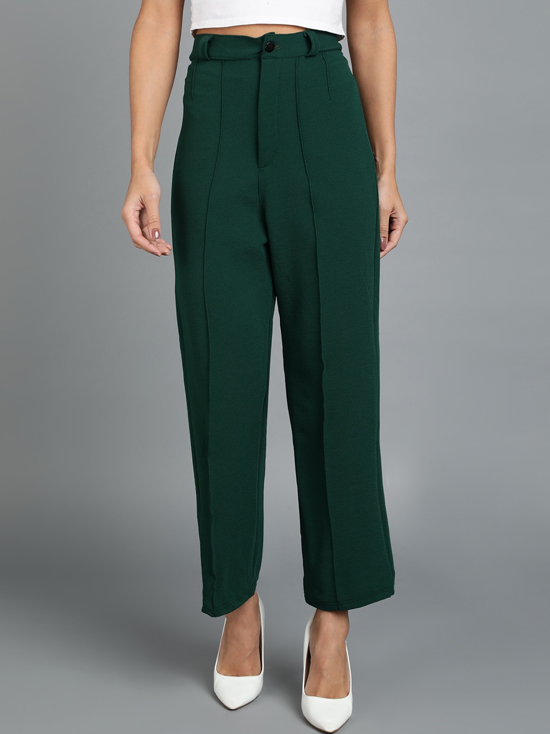 

KASHIAN Women Relaxed Straight Leg Mid Rise Trousers, Green