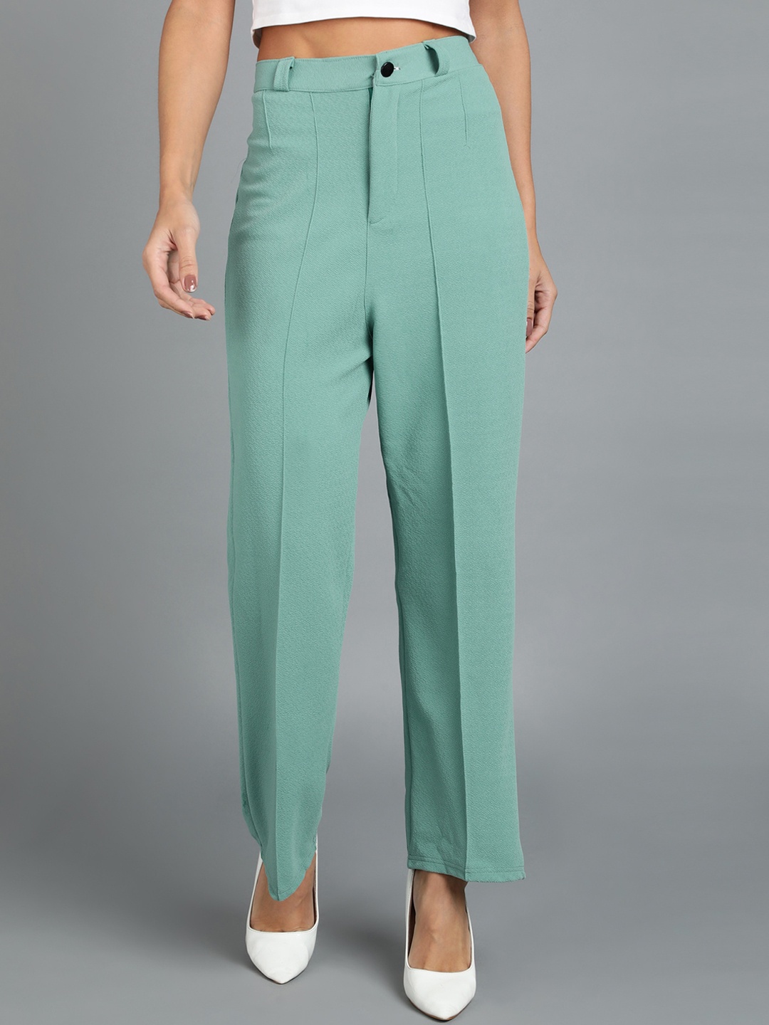 

KASHIAN Women Relaxed Straight Leg Mid Rise Trousers, Sea green