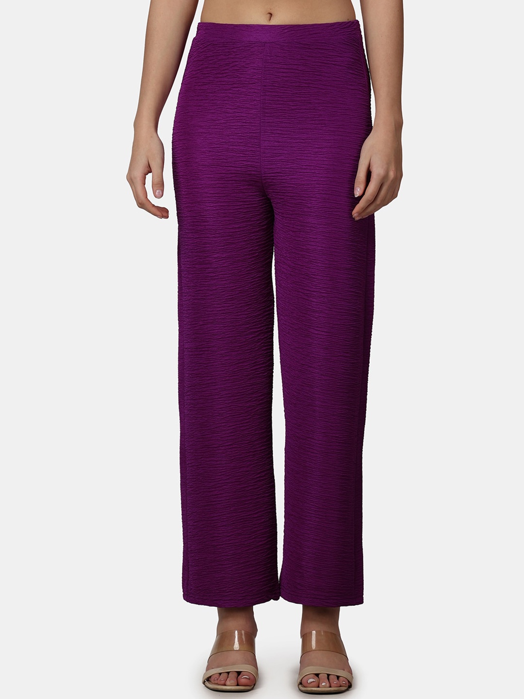 

Popwings Women Relaxed Straight Leg Mid Rise Trousers, Purple