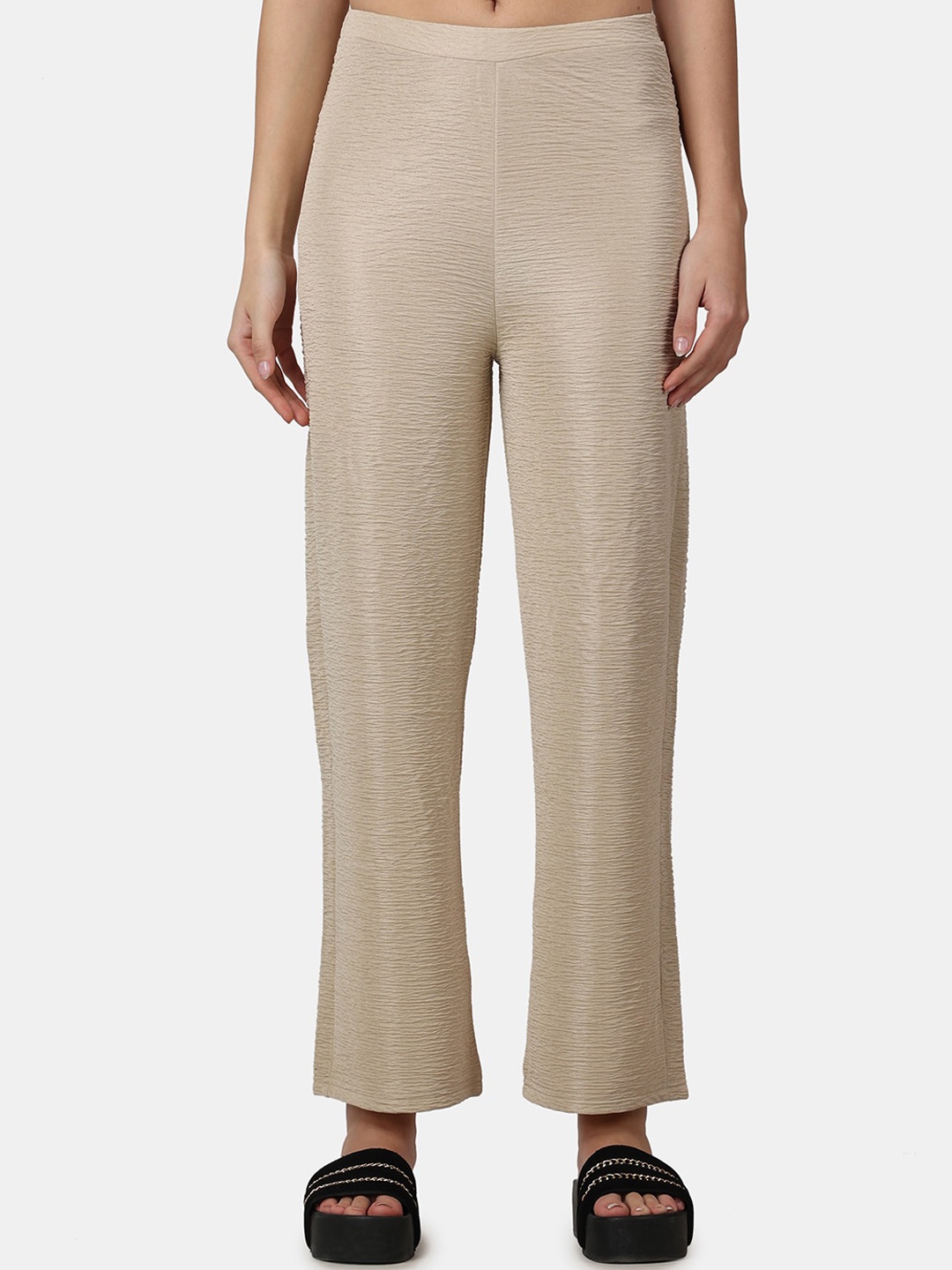 

Popwings Women Relaxed Straight Leg Straight Fit Wrinkle Free Trousers, Beige
