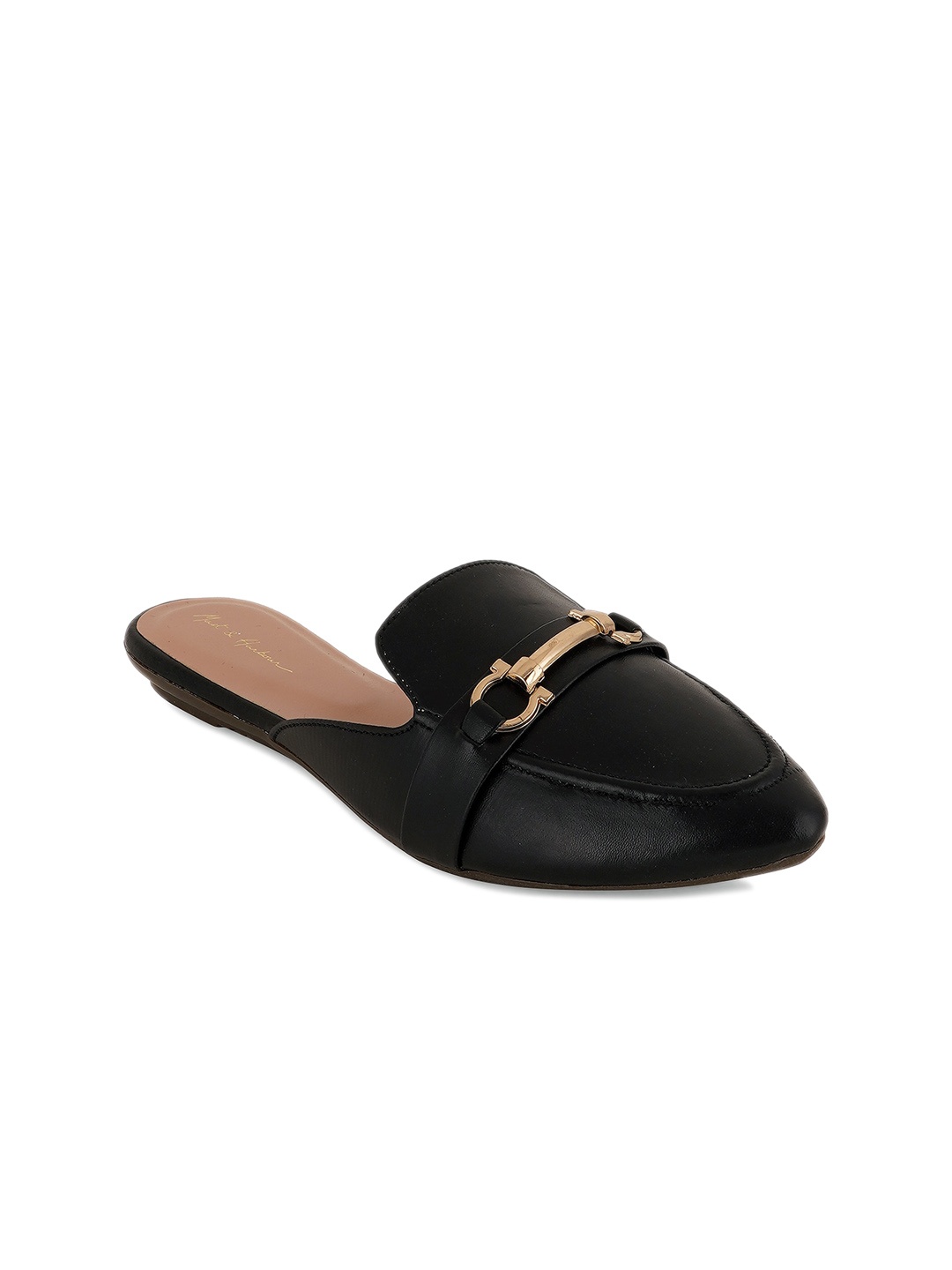 

Mast & Harbour Women Black & Gold Toned Pointed Toe Embellished Mules