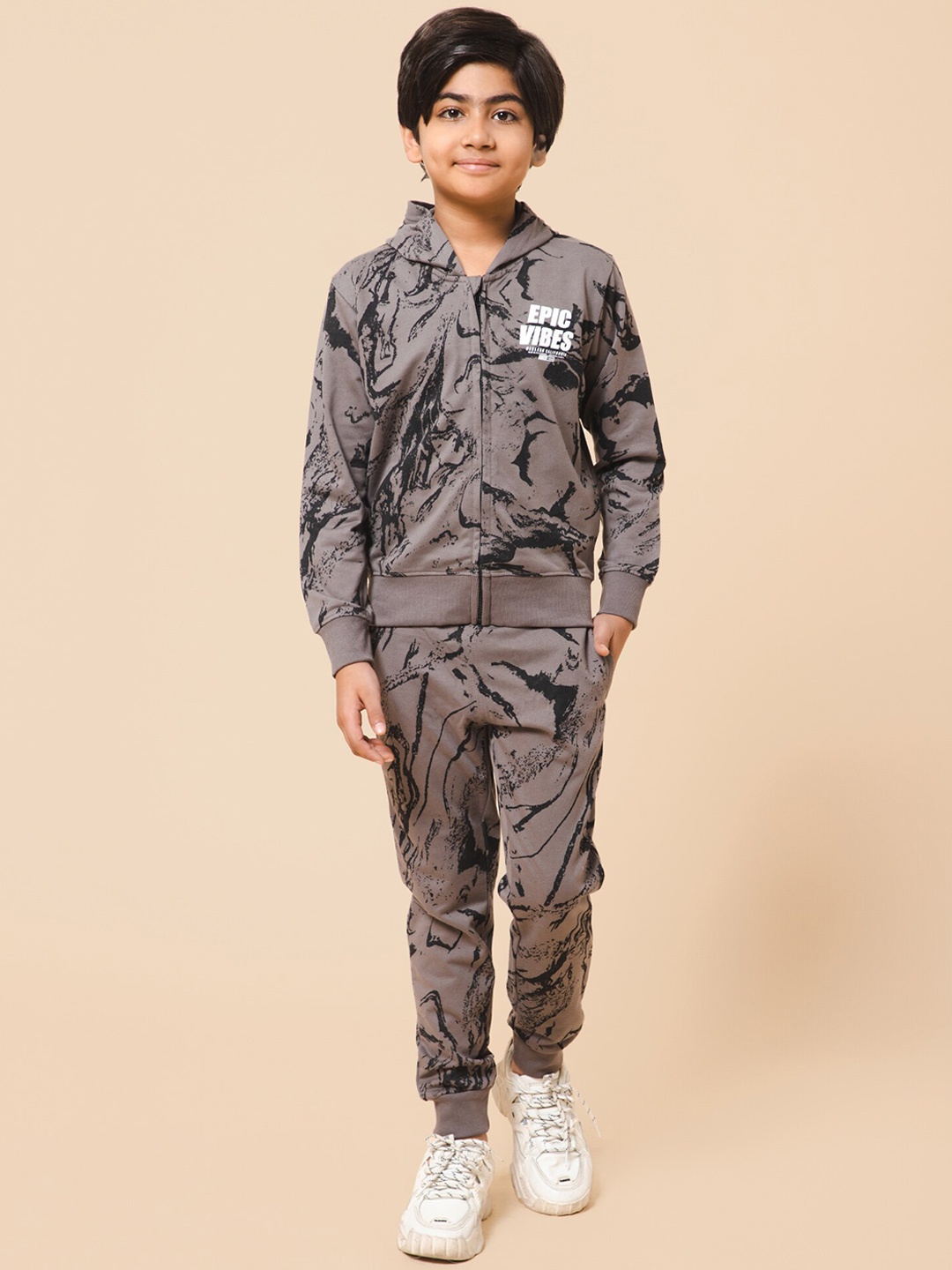 

Alan Jones Boys Abstract Printed Hooded Neck Tracksuit, Grey