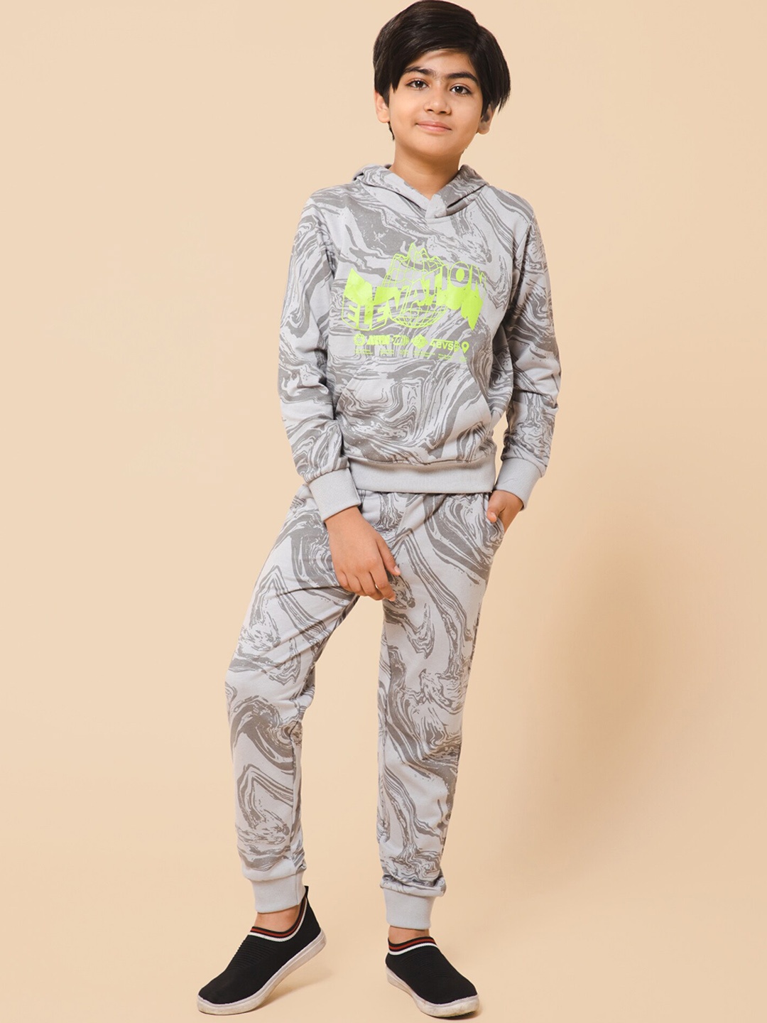 

Alan Jones Boys Abstract Printed Hooded Neck Tracksuit, Grey