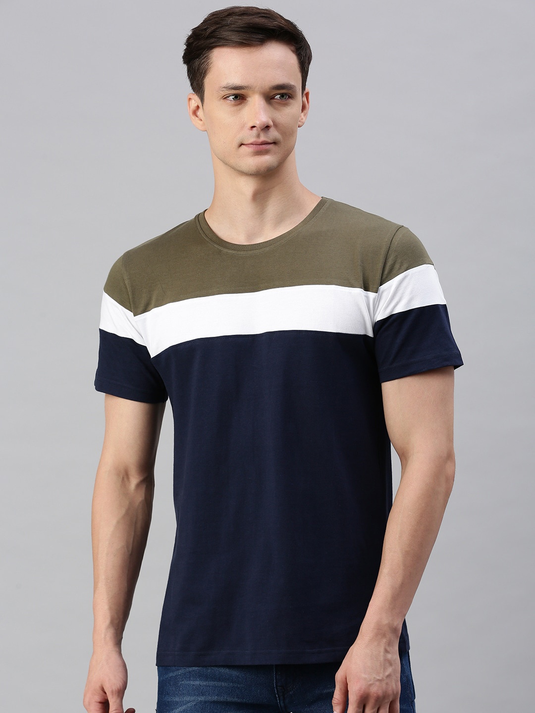 

Urban Dog Colourblocked Casual Cotton T-shirt, Olive