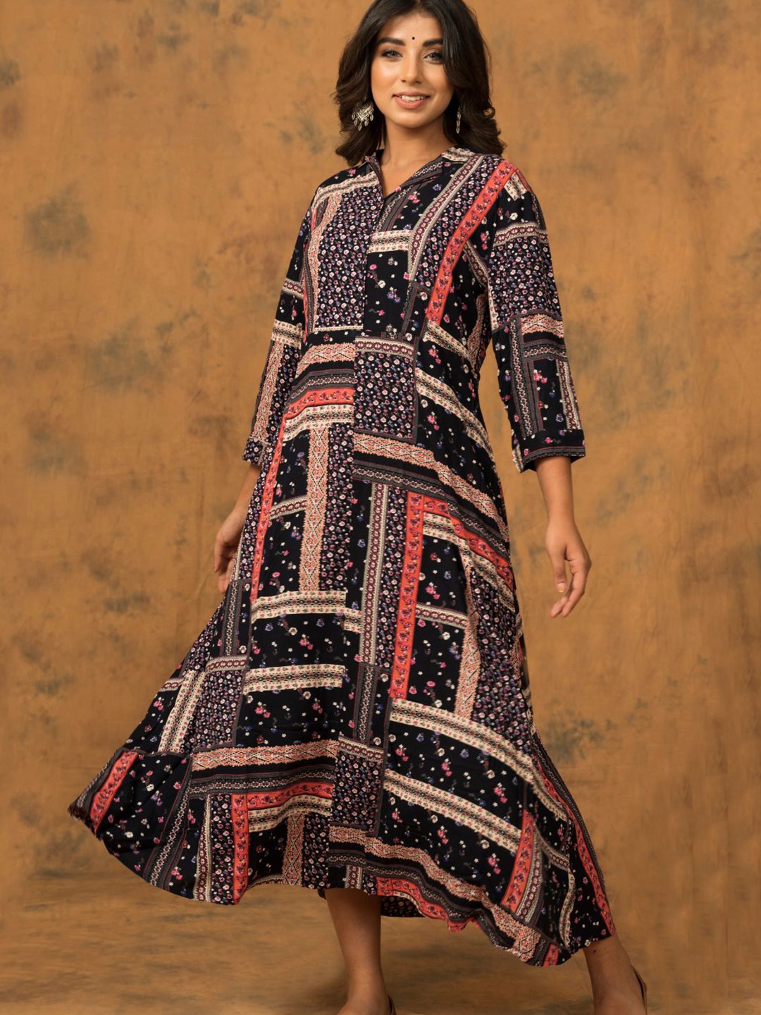 

Zolo Label Ethnic A-Line Dress, Black