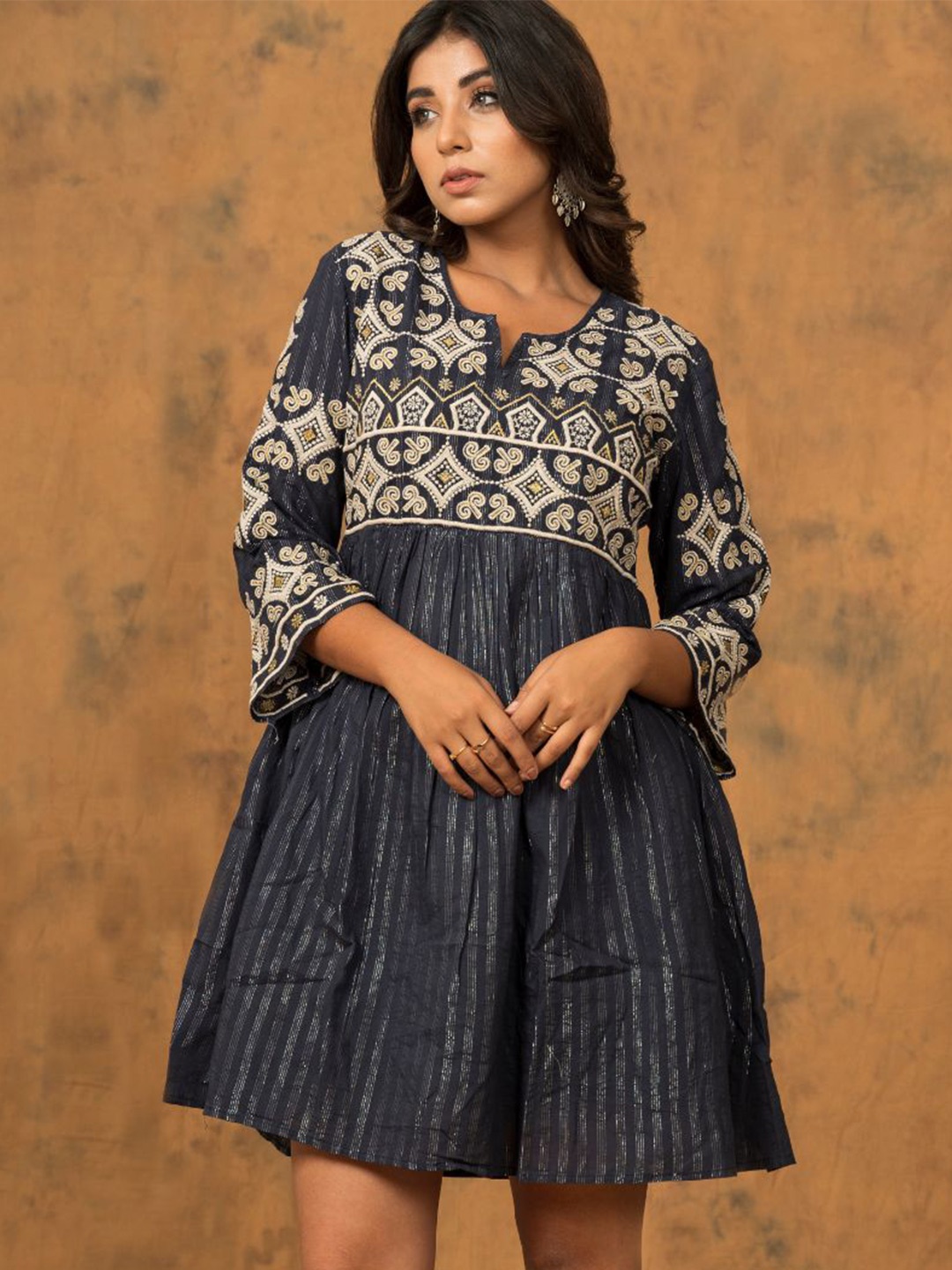 

Zolo Label Ethnic Motifs Embroidered A-Line Dress, Black