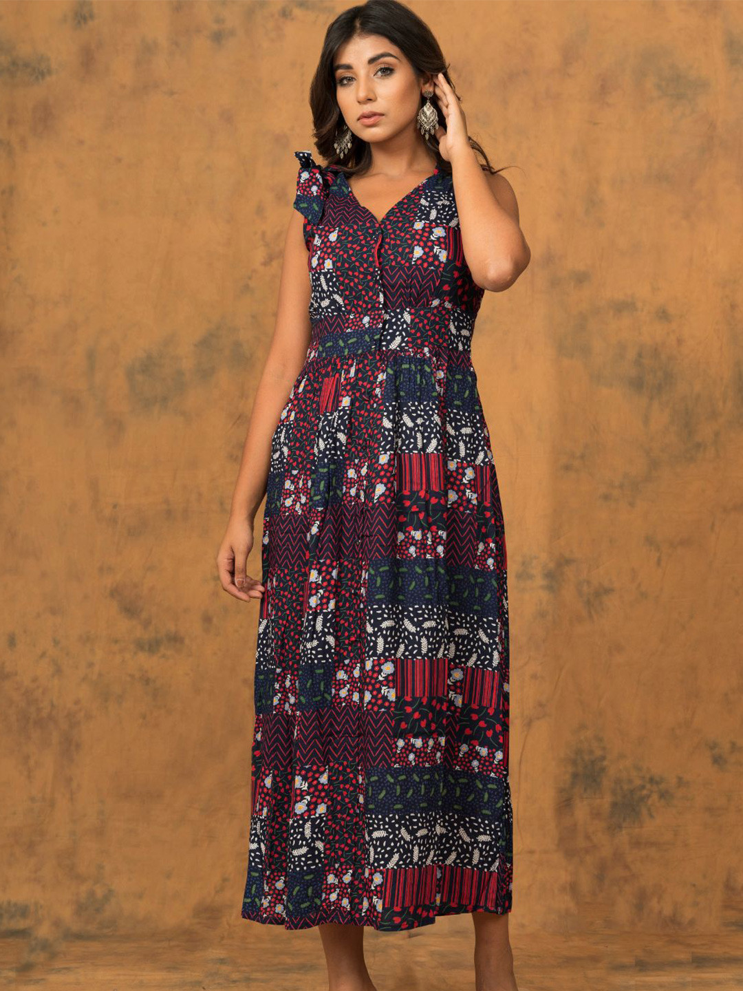 

Zolo Label Floral Printed A-Line Maxi Dress, Navy blue