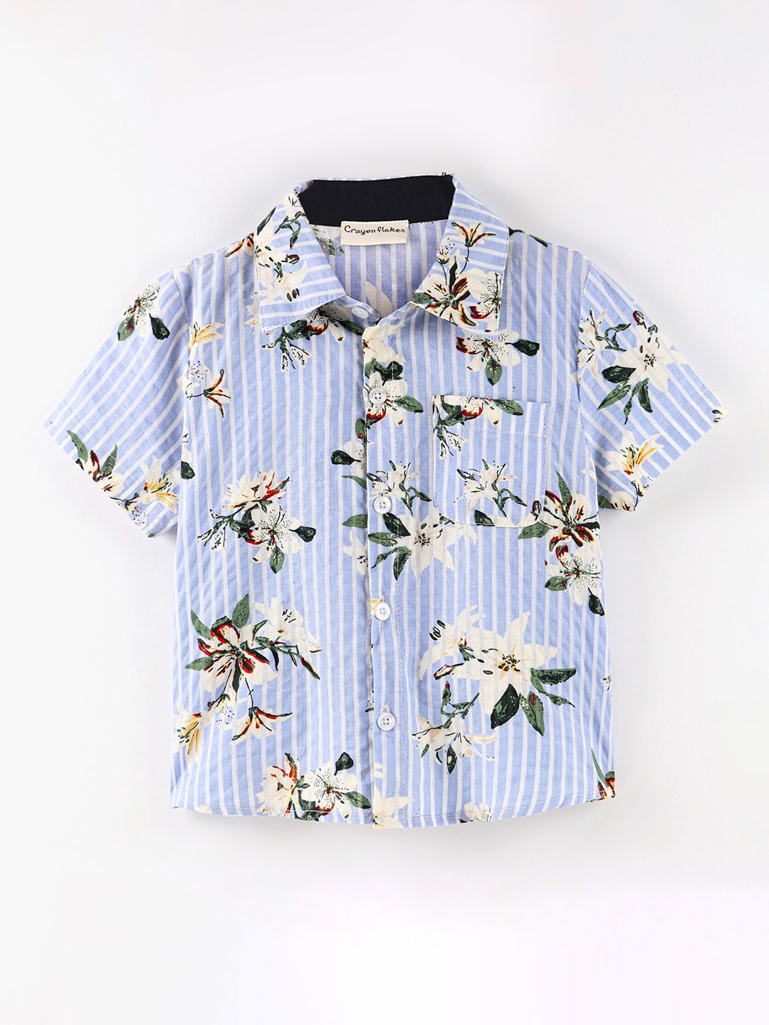 

CrayonFlakes Boys Floral Printed Opaque Casual Shirt, Blue