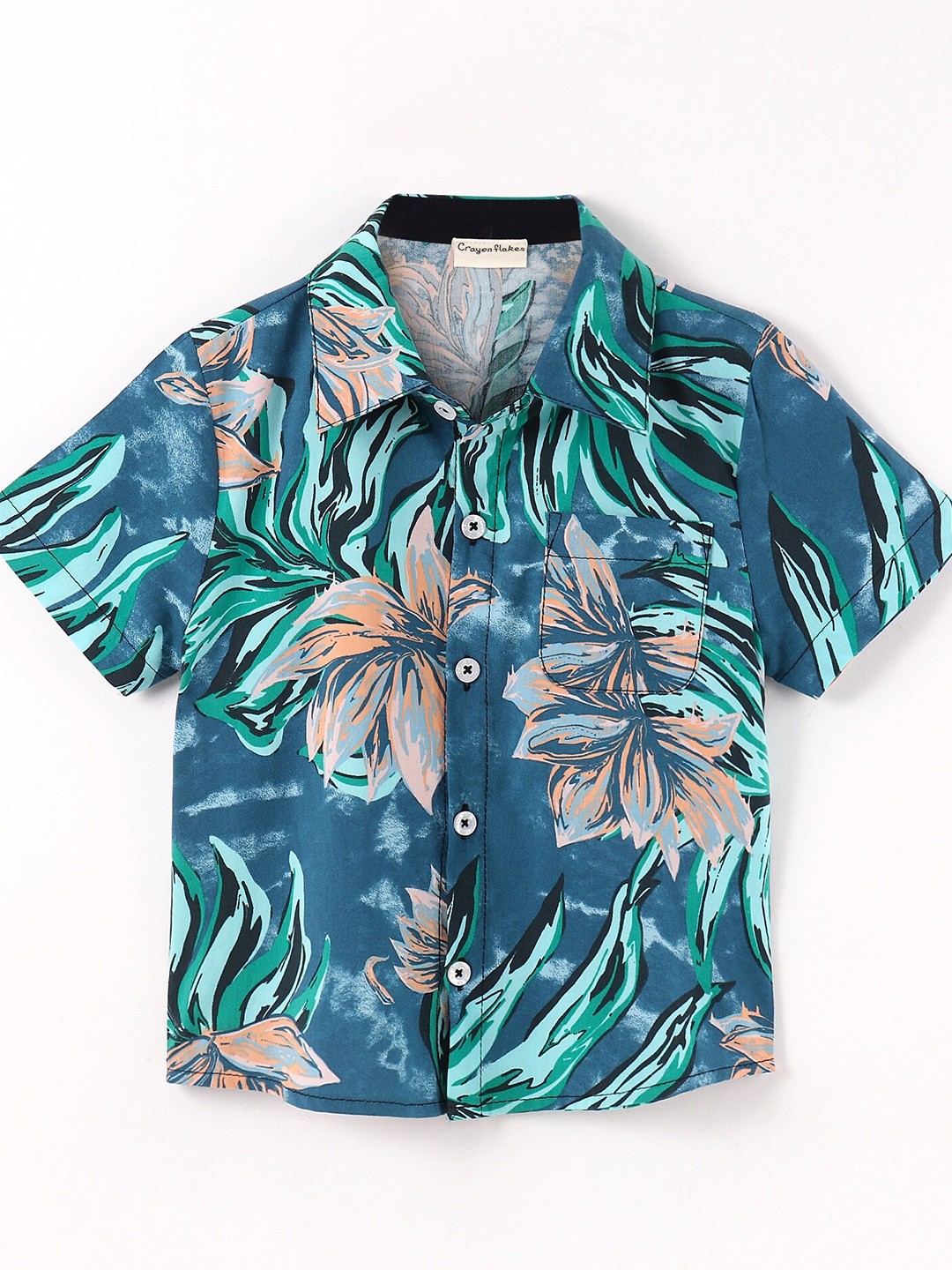 

CrayonFlakes Boys Floral Printed Cotton Opaque Casual Shirt, Blue