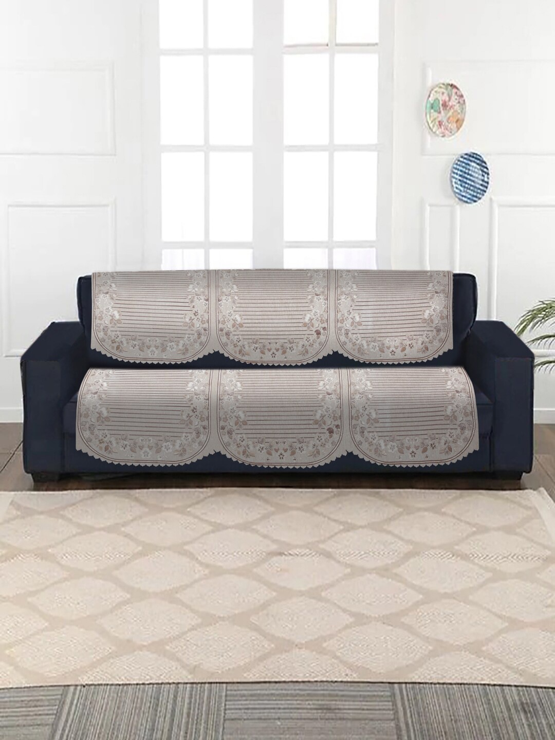 

HOSTA HOMES Beige & Brown Jacquard Design Velvet 3-Seater Sofa Covers