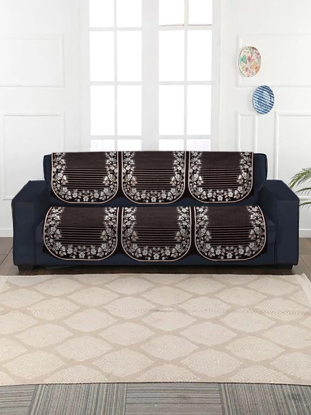 

HOSTA HOMES Brown & Beige 2 Pieces Jacquard Design Velvet 3-Seater Sofa Covers