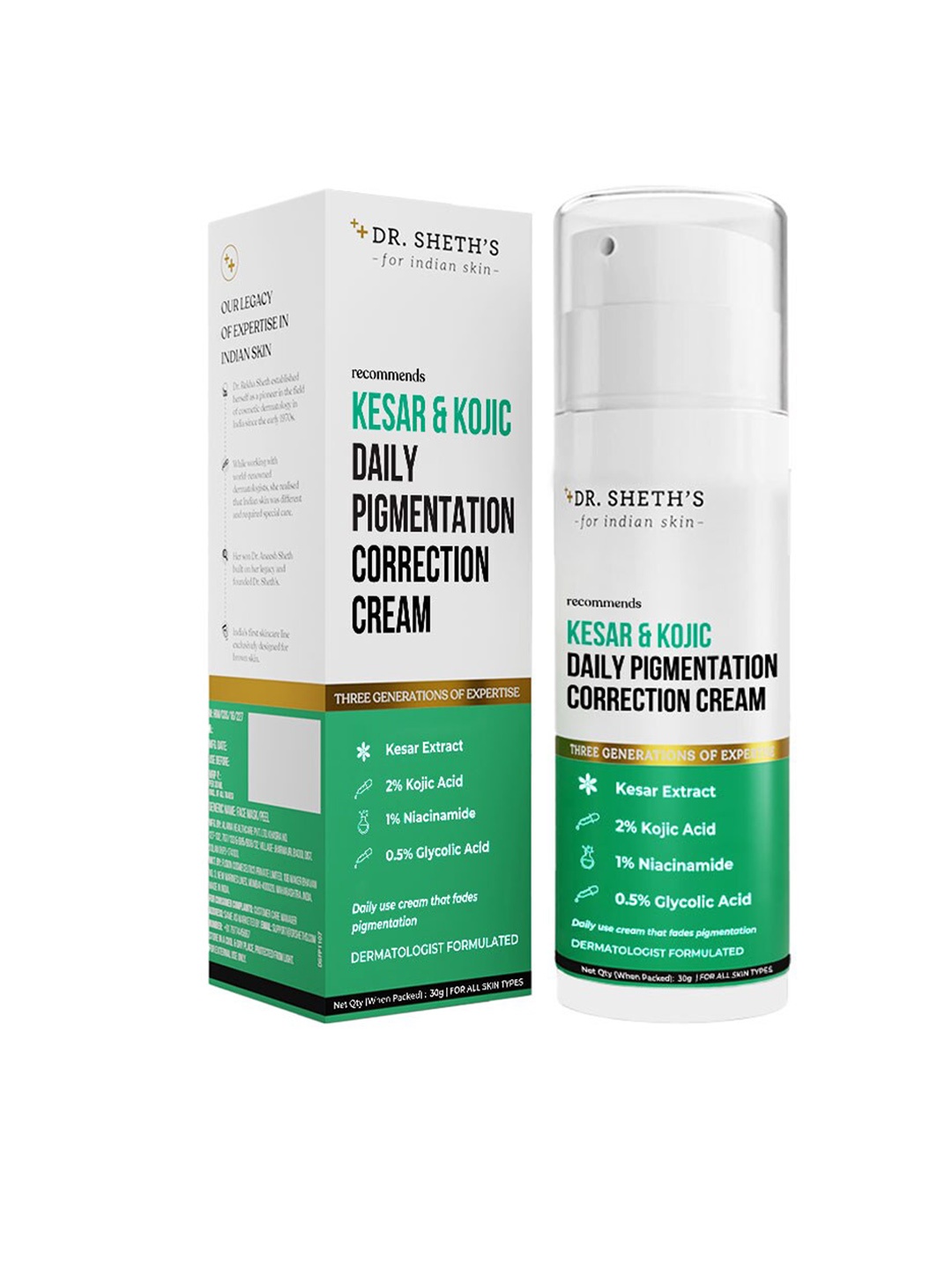 

DR. SHETHS Kesar & Kojic Daily Pigmentation Correction Cream - 30g, White