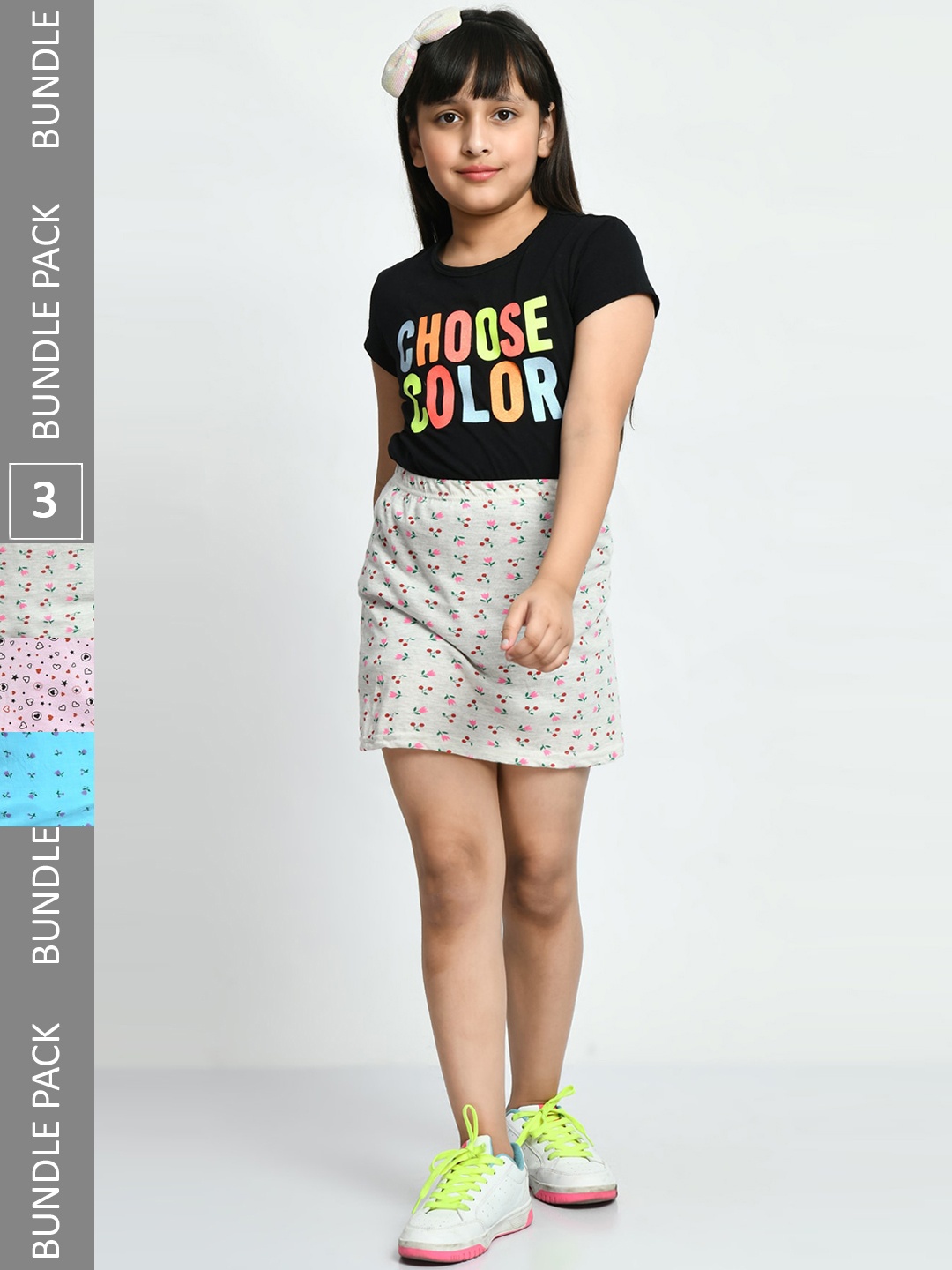 

IndiWeaves Girls Pack Of 3 Printed Pure Cotton Skirts, White
