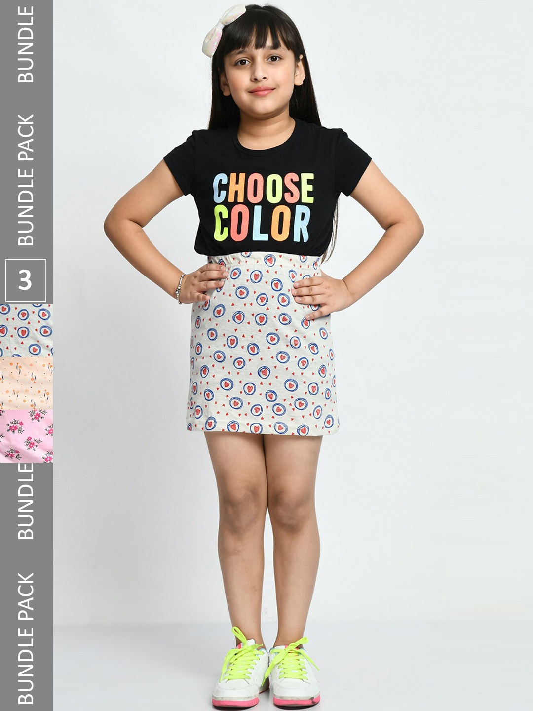 

IndiWeaves Girls Pack Of 3 Printed Pure Cotton Skirts, Pink