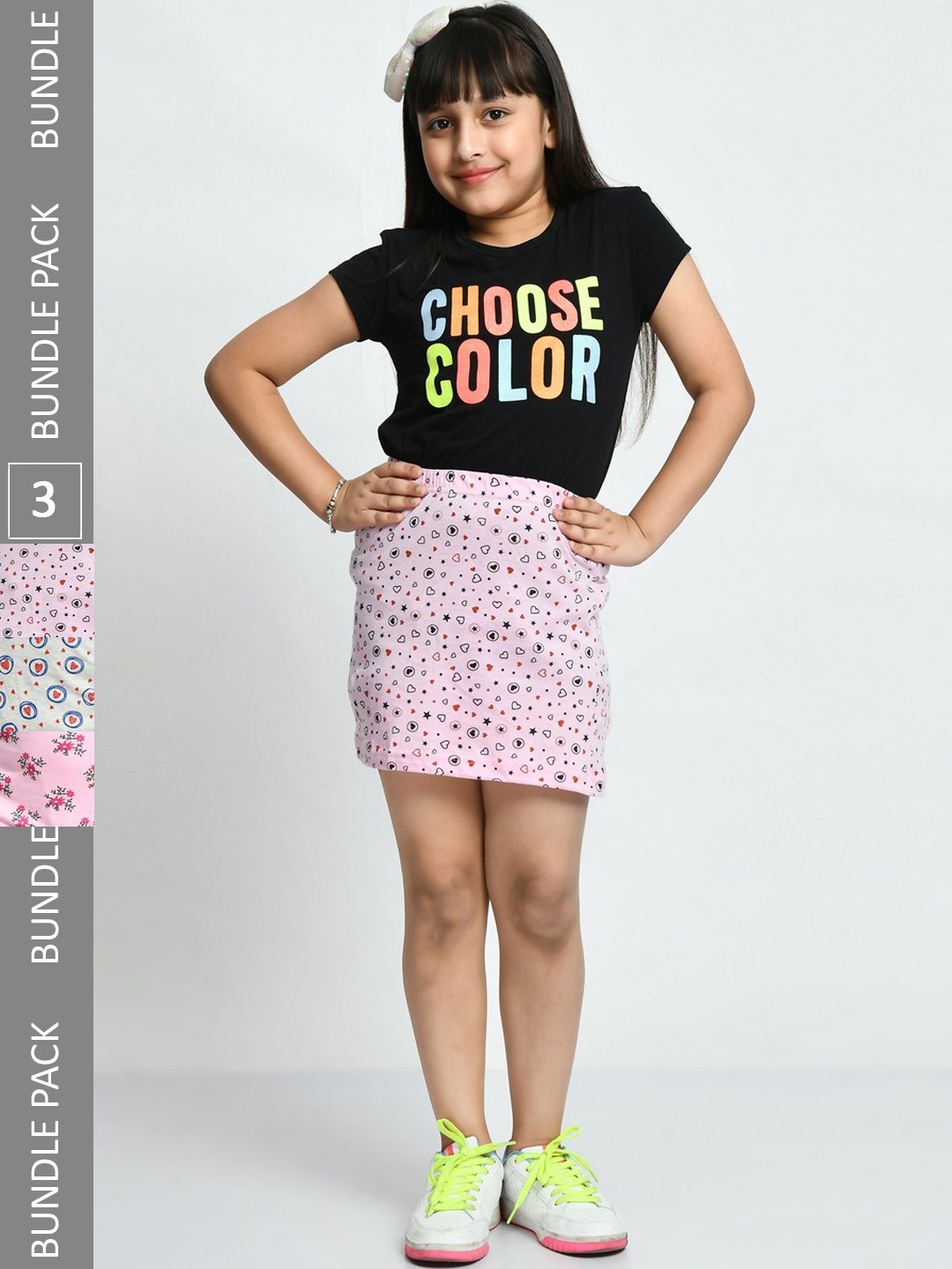 

IndiWeaves Girls Pack Of 3 Printed Pure Cotton Skirts, Pink