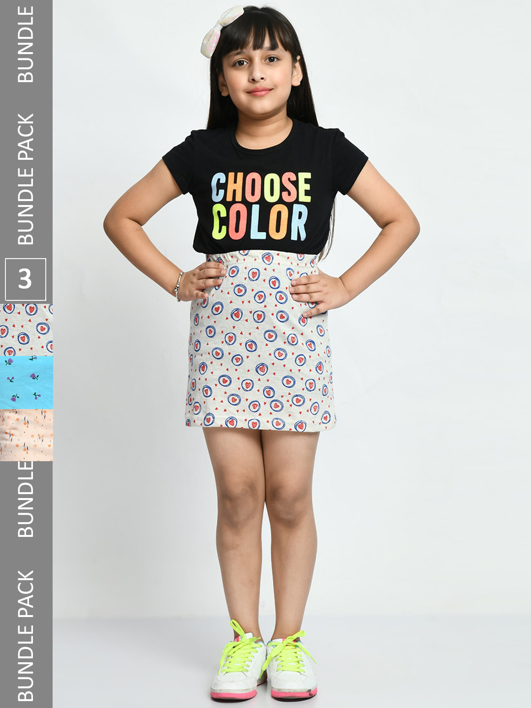

IndiWeaves Girls Pack Of 3 Printed Pure Cotton Skirts, Blue