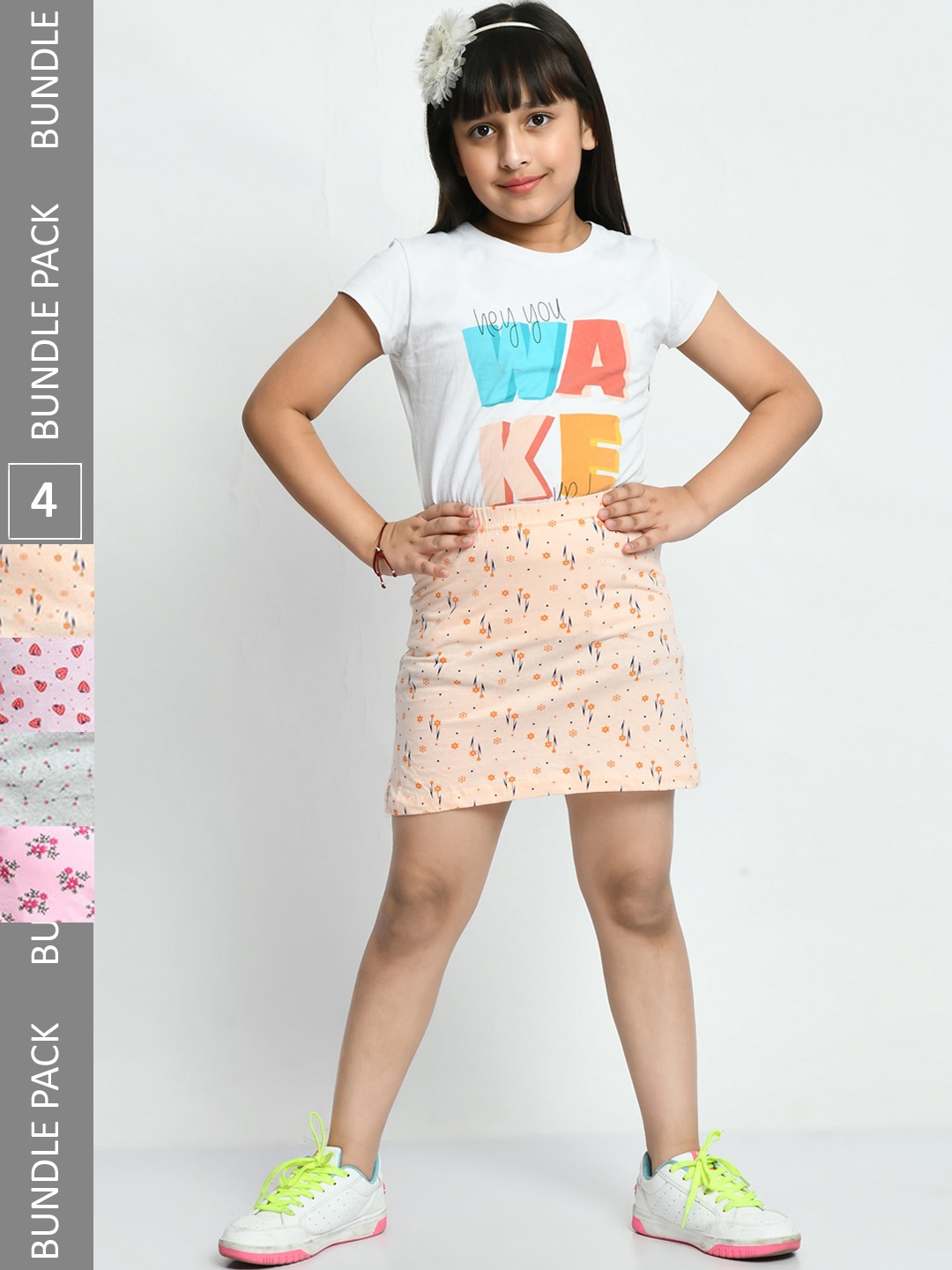 

IndiWeaves Girls Pack Of 4 Conversational Printed Pure Cotton Skirts, Pink