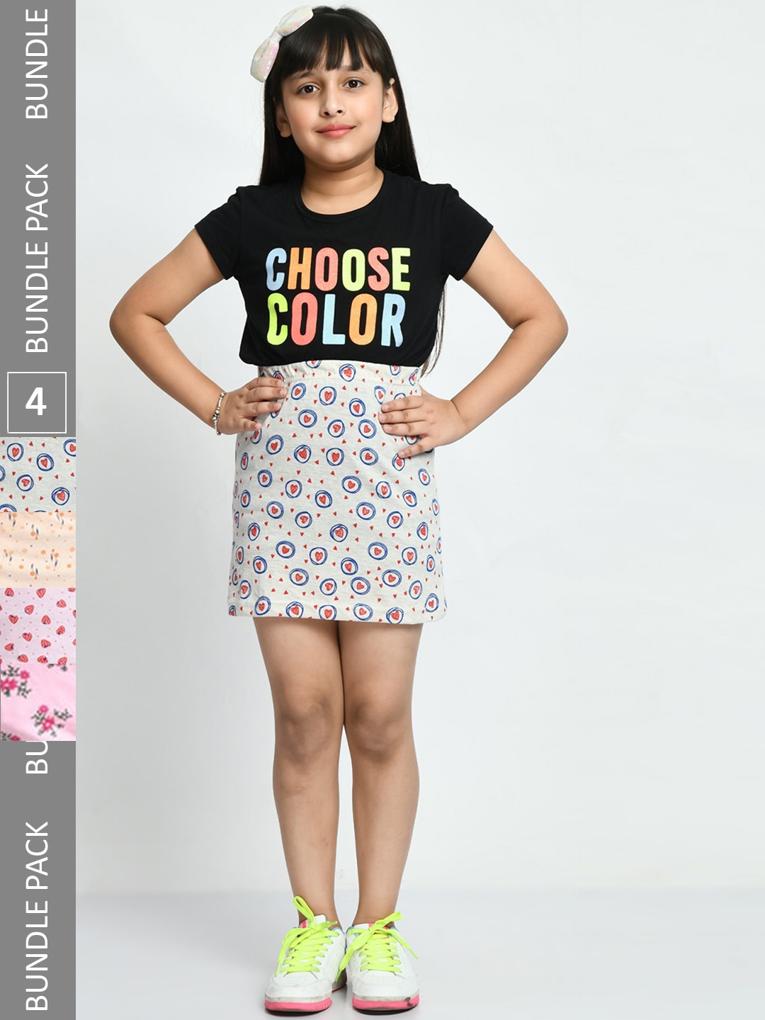 

IndiWeaves Girls Pack Of 4 Floral Printed Pure Cotton Skirts, Pink
