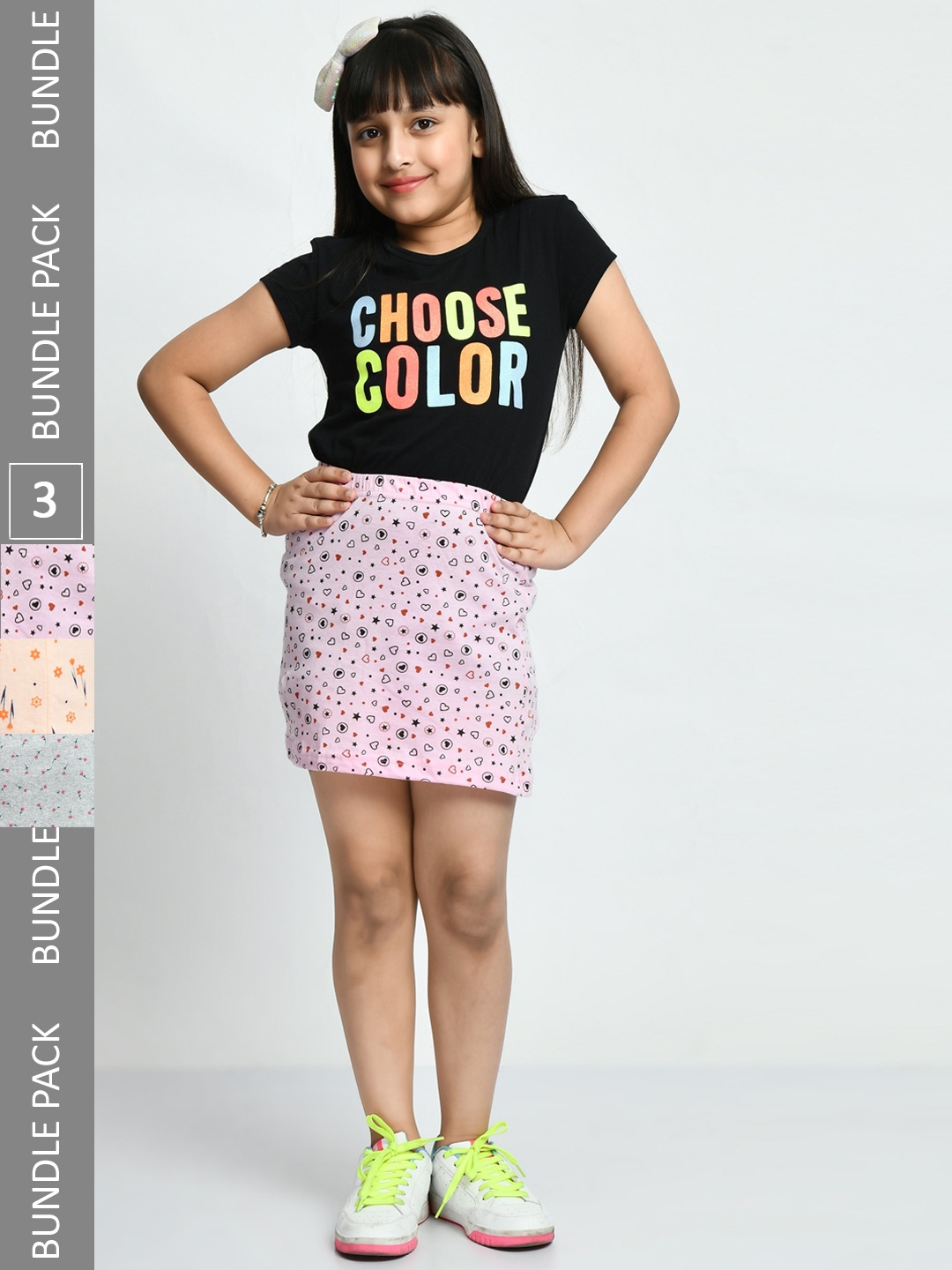 

IndiWeaves Girls Pack Of 3 Printed Pure Cotton Skirts, Pink