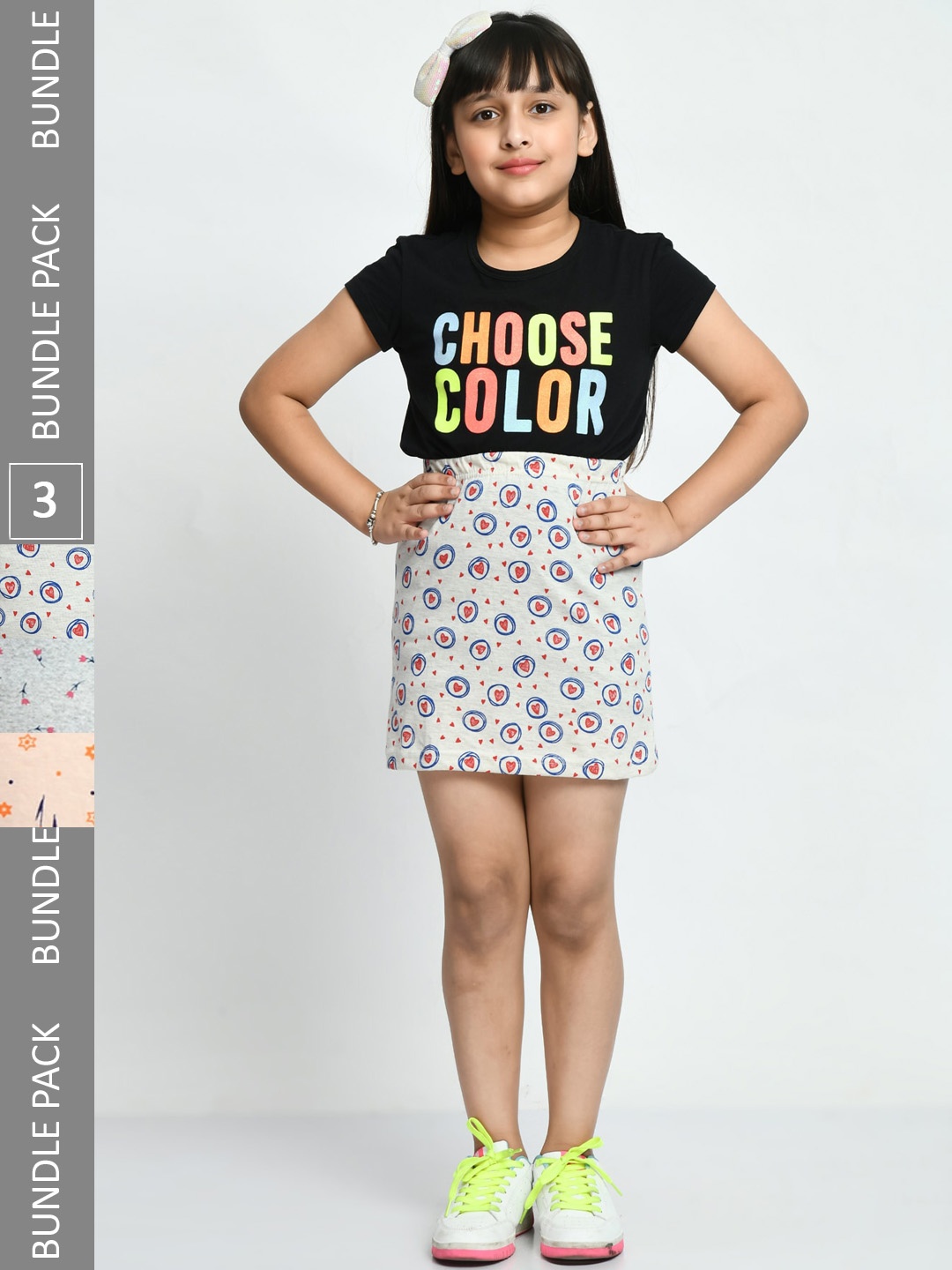 

IndiWeaves Girls Pack Of 3 Printed Pure Cotton Skirts, Grey