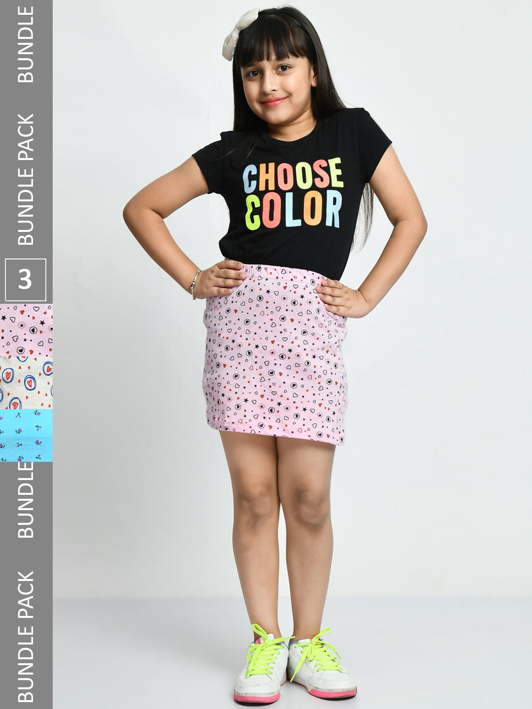 

IndiWeaves Girls Pack Of 3 Printed Pure Cotton Skirts, Pink