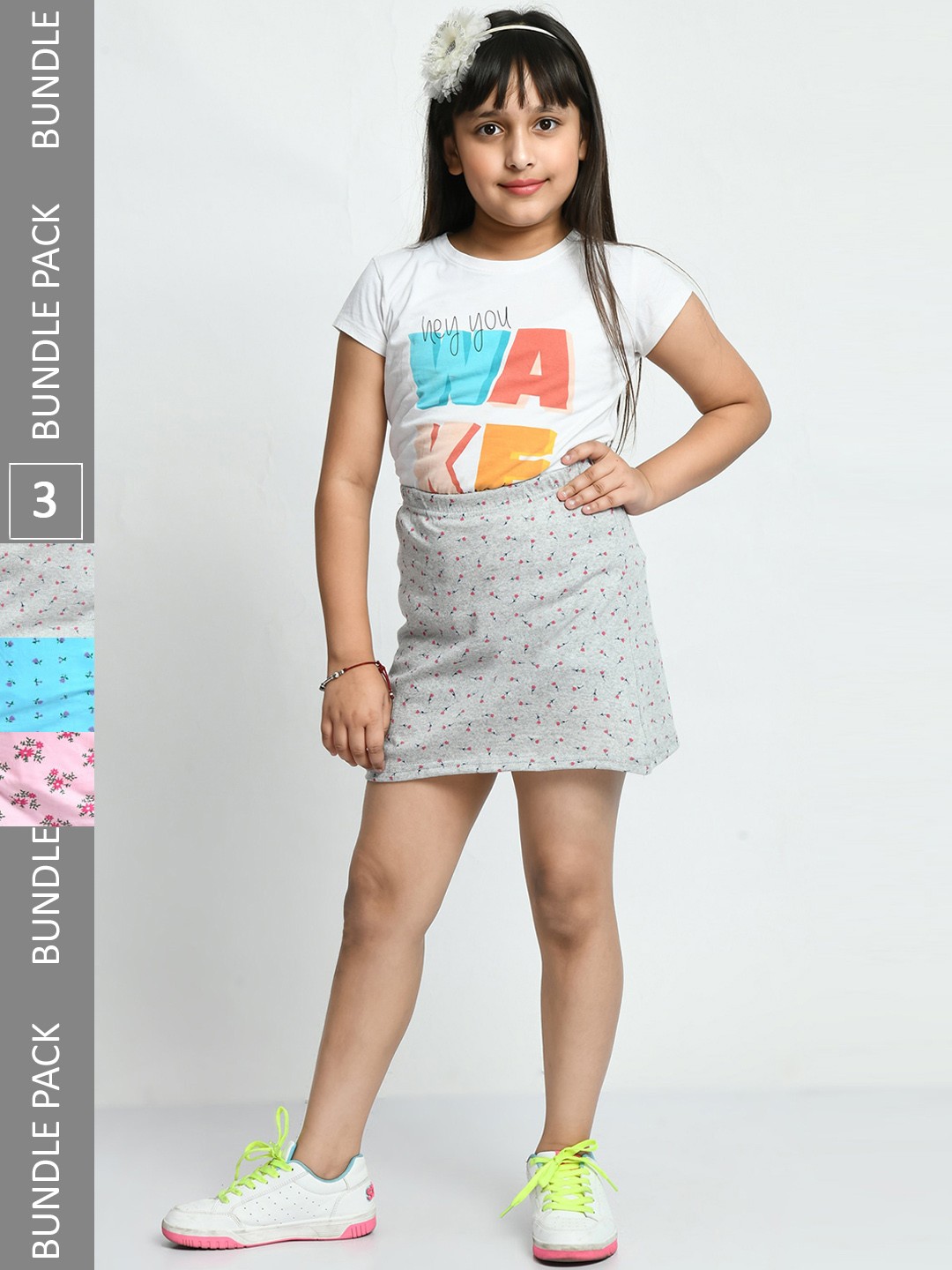 

IndiWeaves Girls Pack Of 3 Printed Pure Cotton Skirts, Blue