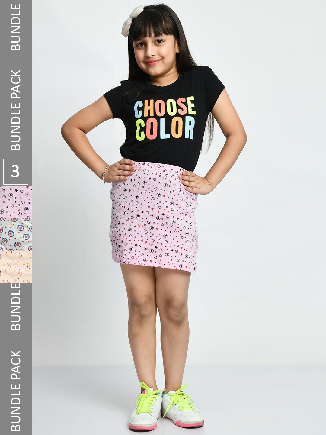 

IndiWeaves Girls Pack Of 3 Printed Pure Cotton Skirts, Pink