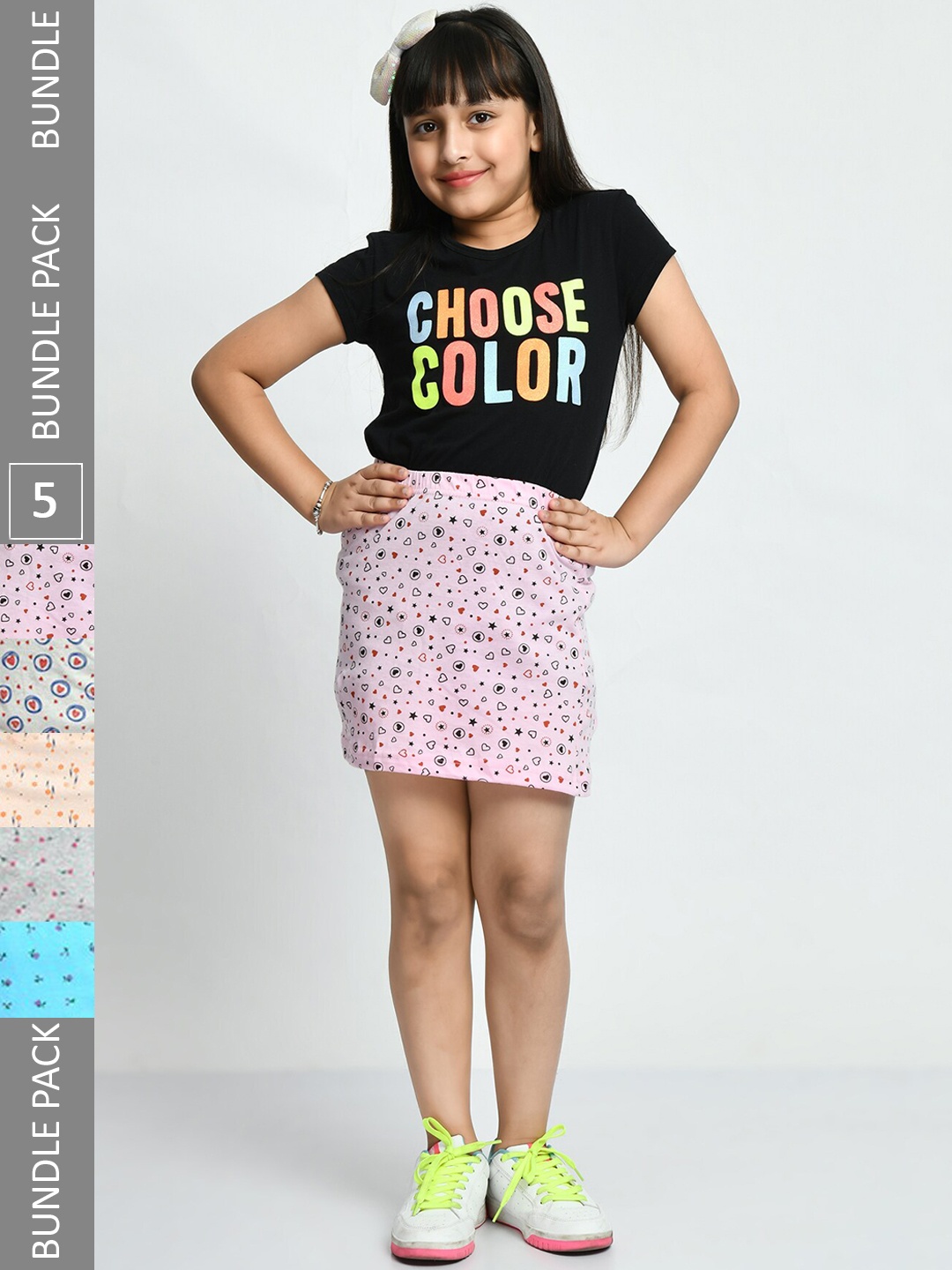 

IndiWeaves Girls Pack Of 5 Printed Pure Cotton Straight Skirts, Blue