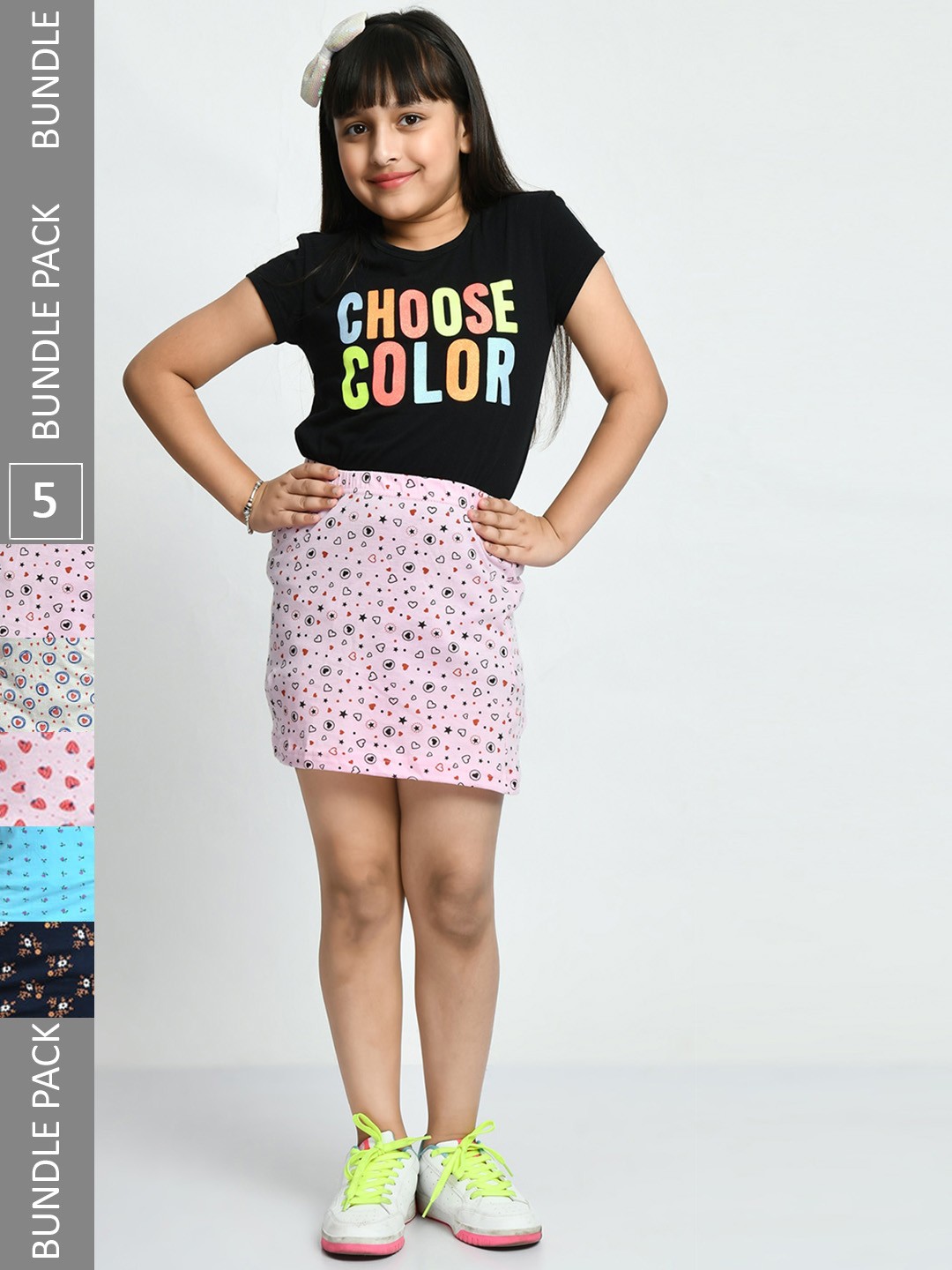 

IndiWeaves Girls Pack Of 5 Printed Pure Cotton Skirts, Blue