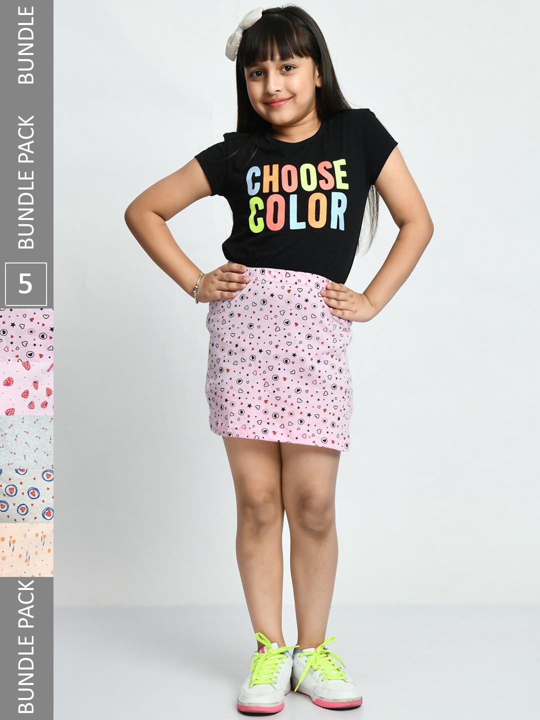 

IndiWeaves Girls Pack Of 5 Printed Pure Cotton Skirts, Grey