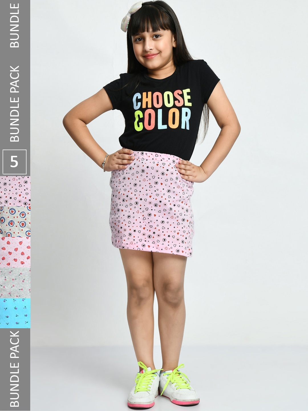 

IndiWeaves Girls Pack Of 5 Printed Pure Cotton Skirts, Grey