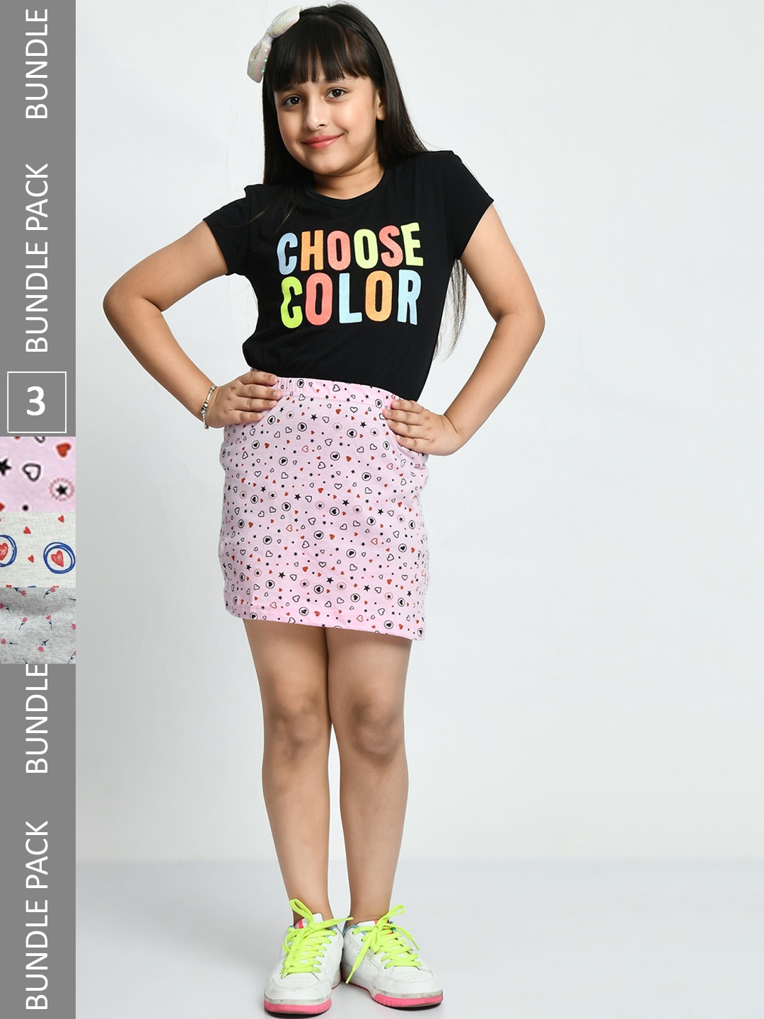 

IndiWeaves Girls Pack Of 3 Printed Pure Cotton Skirts, Pink