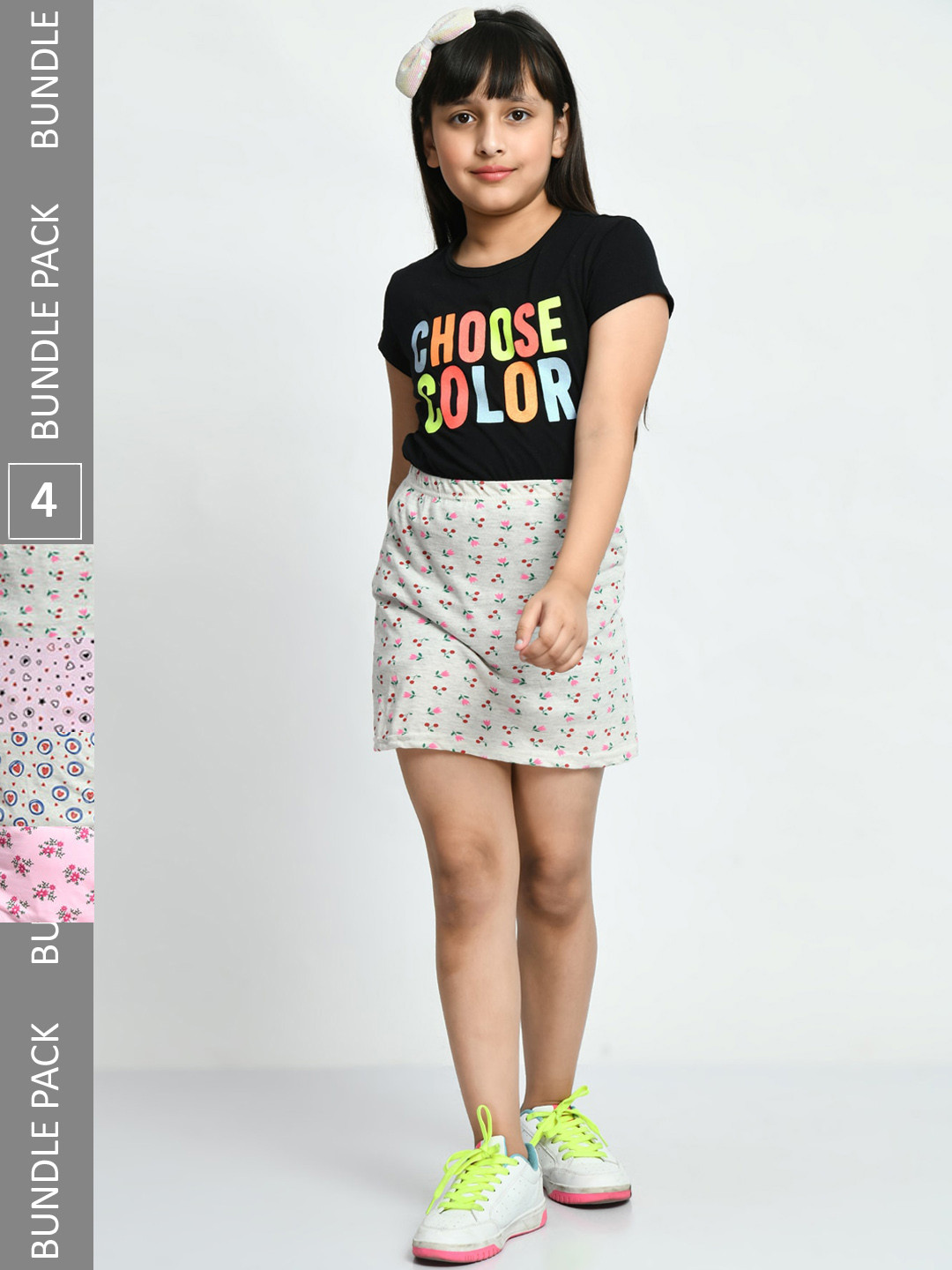 

IndiWeaves Girls Pack Of 4 Allover Printed Pure Cotton Mini Skirts, Pink