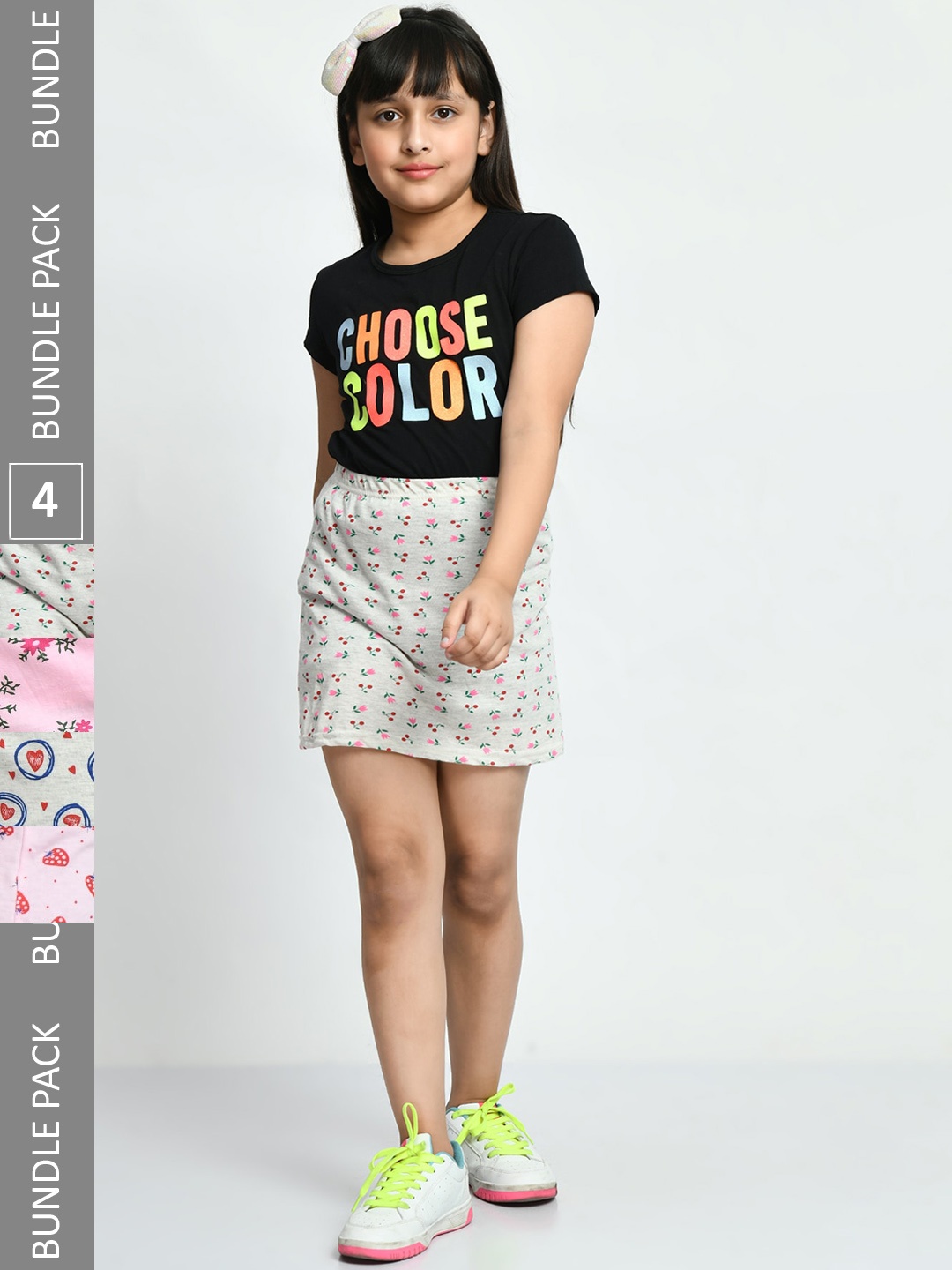 

IndiWeaves Girls Pack Of 4 Allover Printed Pure Cotton Mini Skirt, Pink