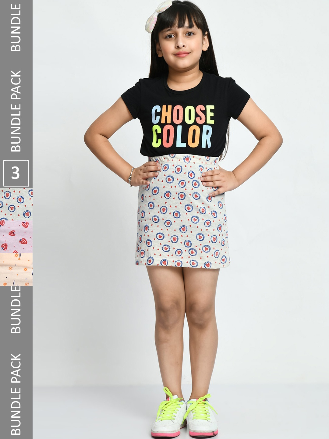 

IndiWeaves Girls Pack of 3 Allover Printed Pure Cotton Mini Skirts, Cream