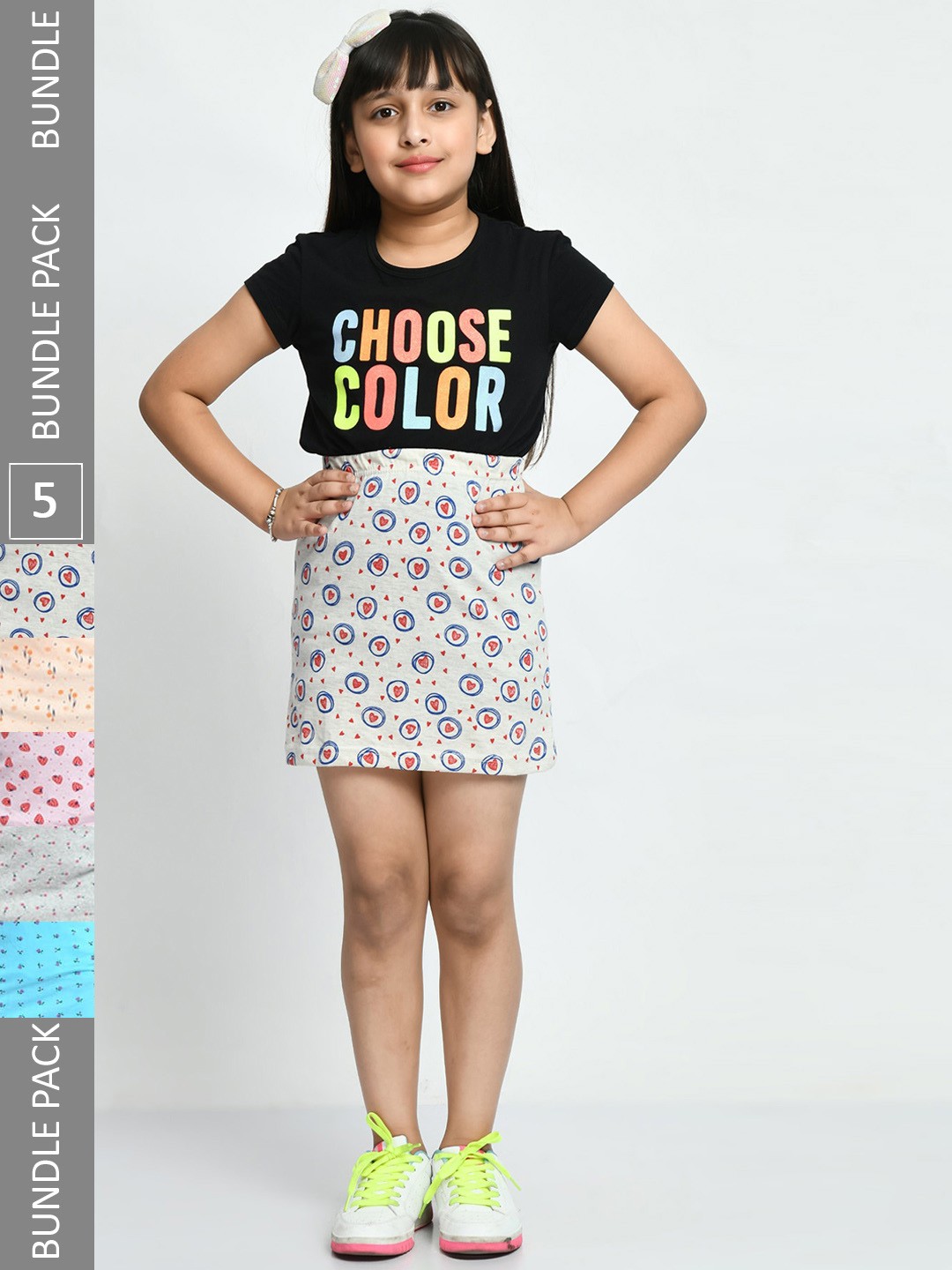 

IndiWeaves Girls Pack Of 5 Floral Printed Pure Cotton Straight Skirts, Multi