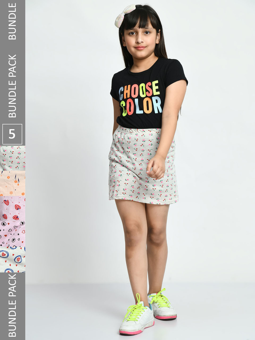 

IndiWeaves Girls Pack Of 5 Floral Printed Pure Cotton Straight Skirts, White