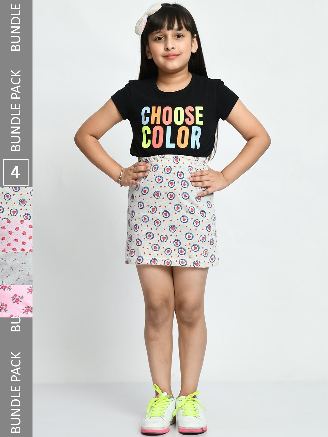 

Kryptic Girls Pack Of 4 Cotton Mini Length Straight Skirt, Multi