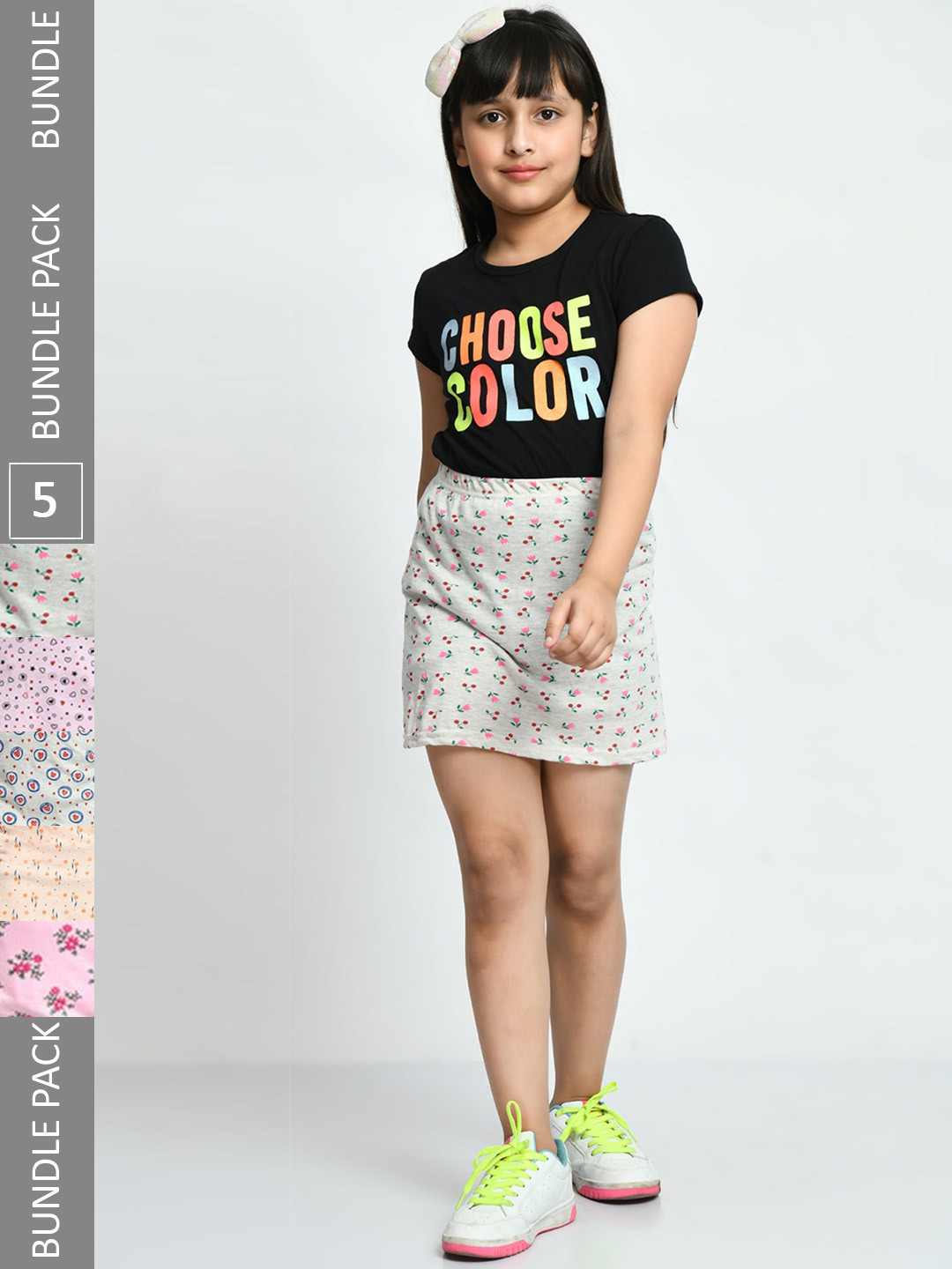 

IndiWeaves Girls Pack Of 5 Printed Pure Cotton Straight Skirts, Pink