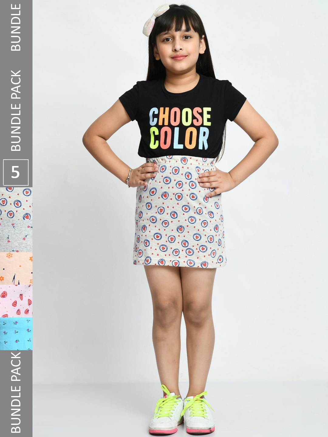 

IndiWeaves Girls Pack Of 5 Printed Pure Cotton Straight Skirts, Turquoise blue