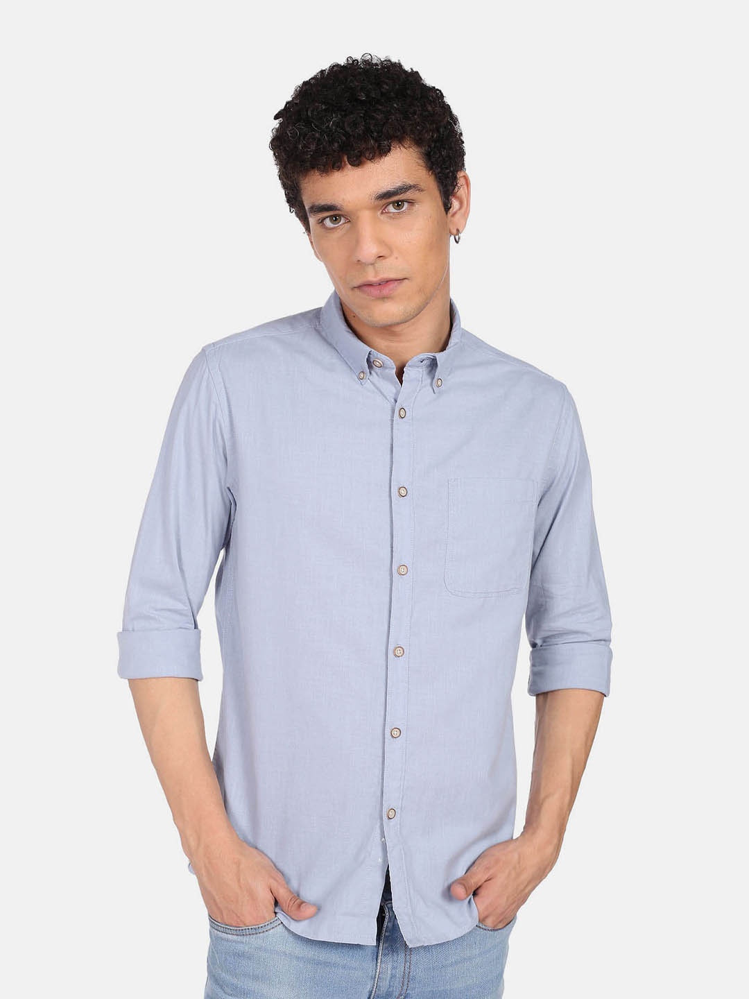 

Flying Machine Opaque Pure Cotton Casual Shirt, Blue