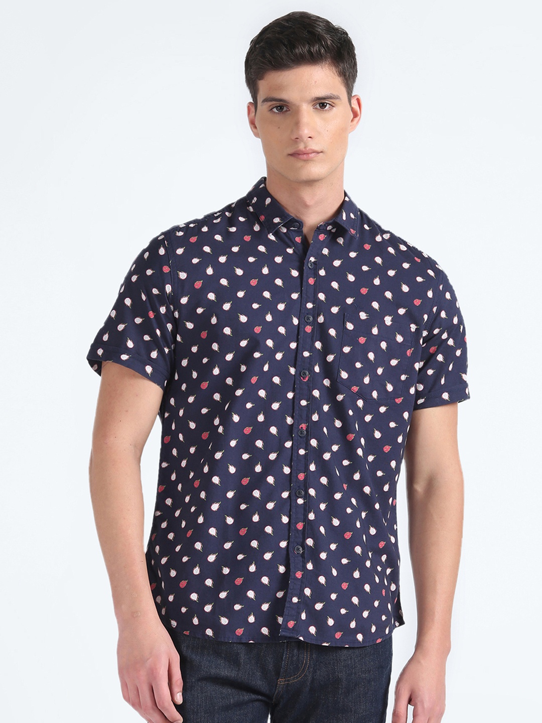 

Flying Machine Printed Pure Cotton Shirt, Navy blue
