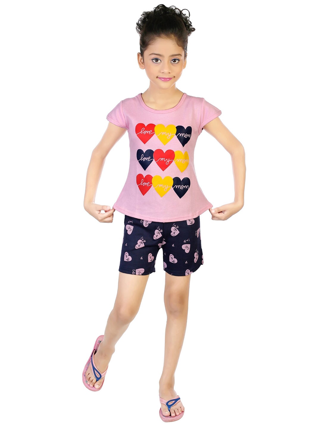 

CELEBRITY CLUB Girls Printed Cotton T-shirt With Shorts, Pink