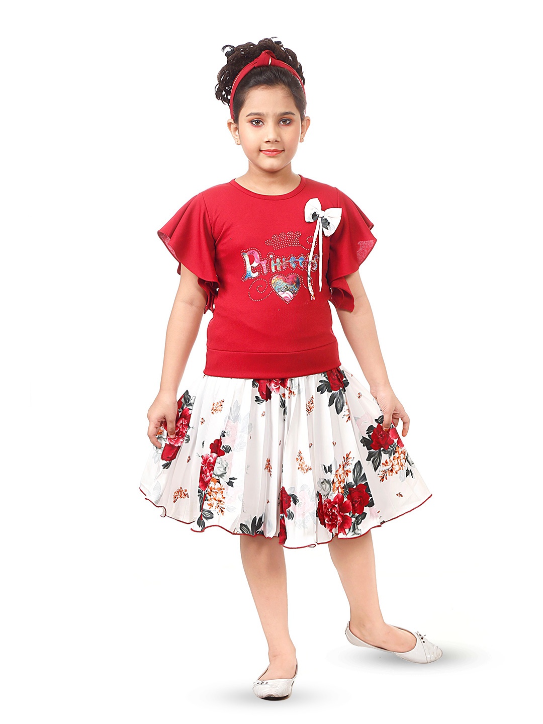 

CELEBRITY CLUB Girls Printed Top With Skirt, Red