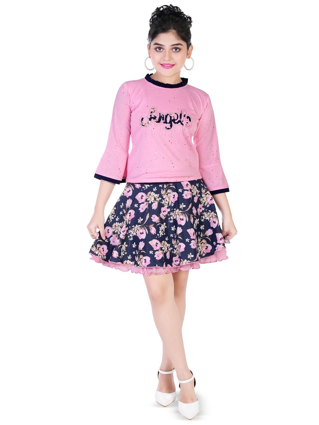 

CELEBRITY CLUB Girls Printed Top with Skirt, Pink