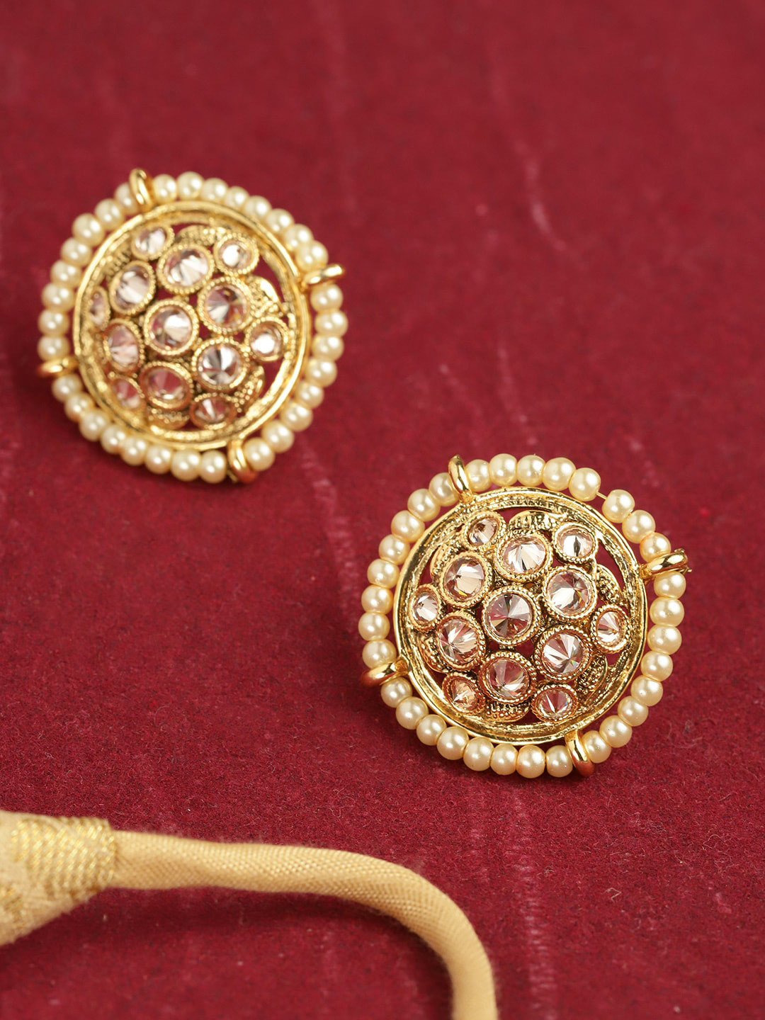 

Anouk Gold-Plated Circular Stone Studded & Beaded Studs Earrings