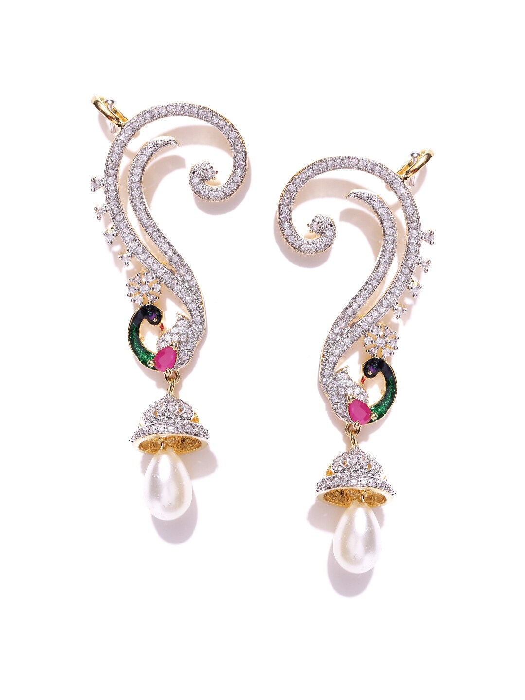 

Anouk Gold-Toned & White Gold-Plated Contemporary Jhumkas Earrings